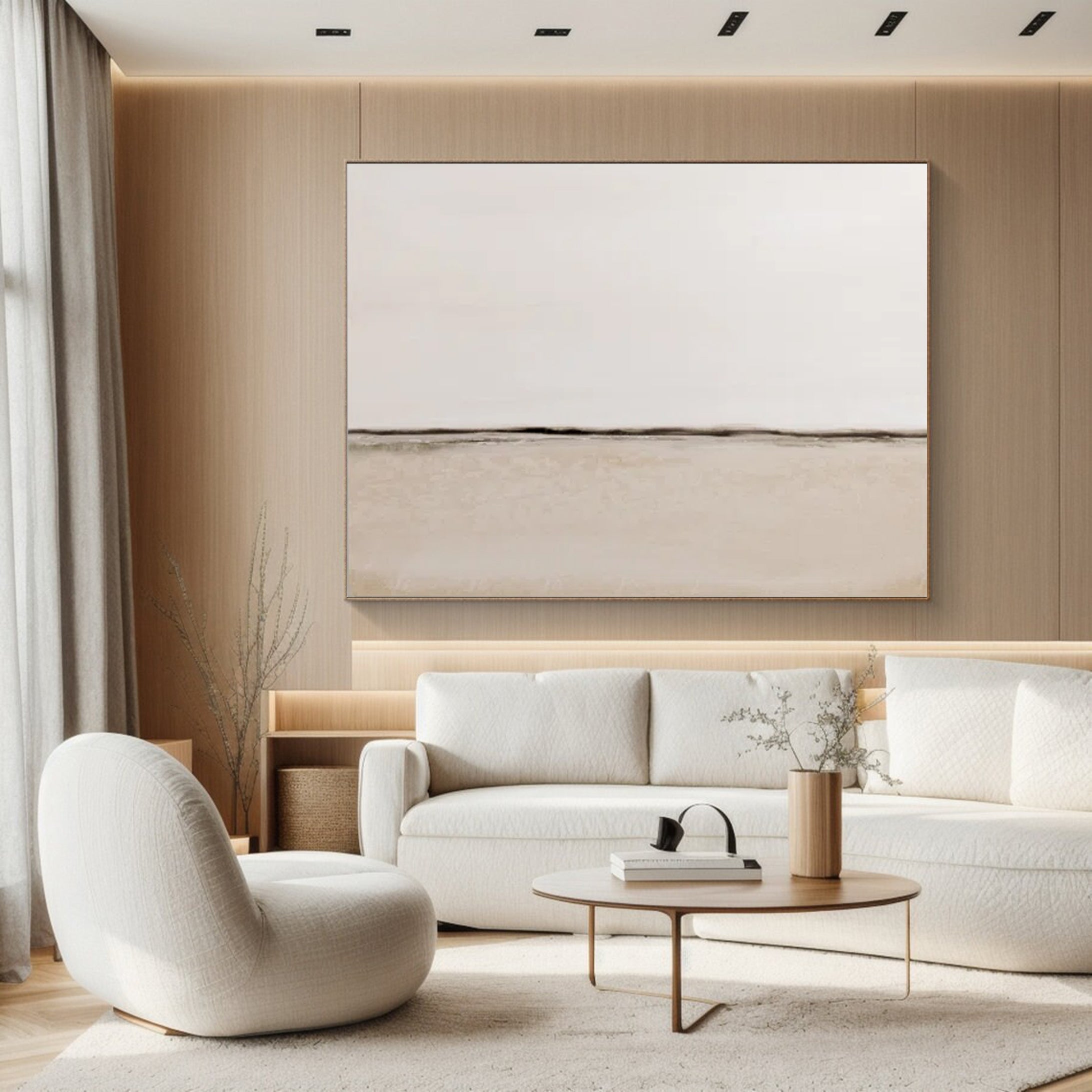 Modern Beige Landscape Canvas Tranquil Living Room Decor #MM035