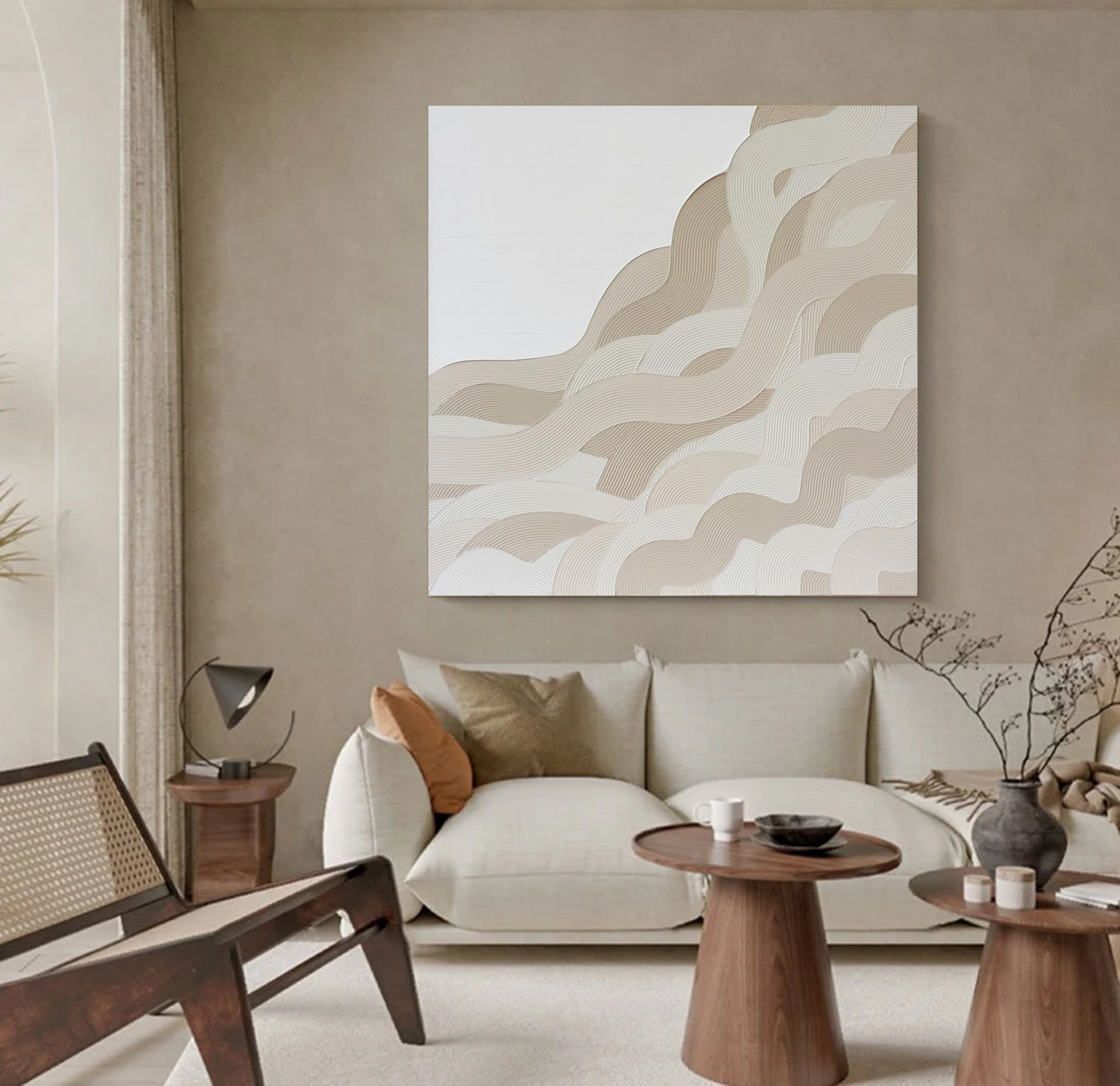 Elegant Wavy Lines Artwork Minimalist Canvas for Contemporary Interiors #AB001