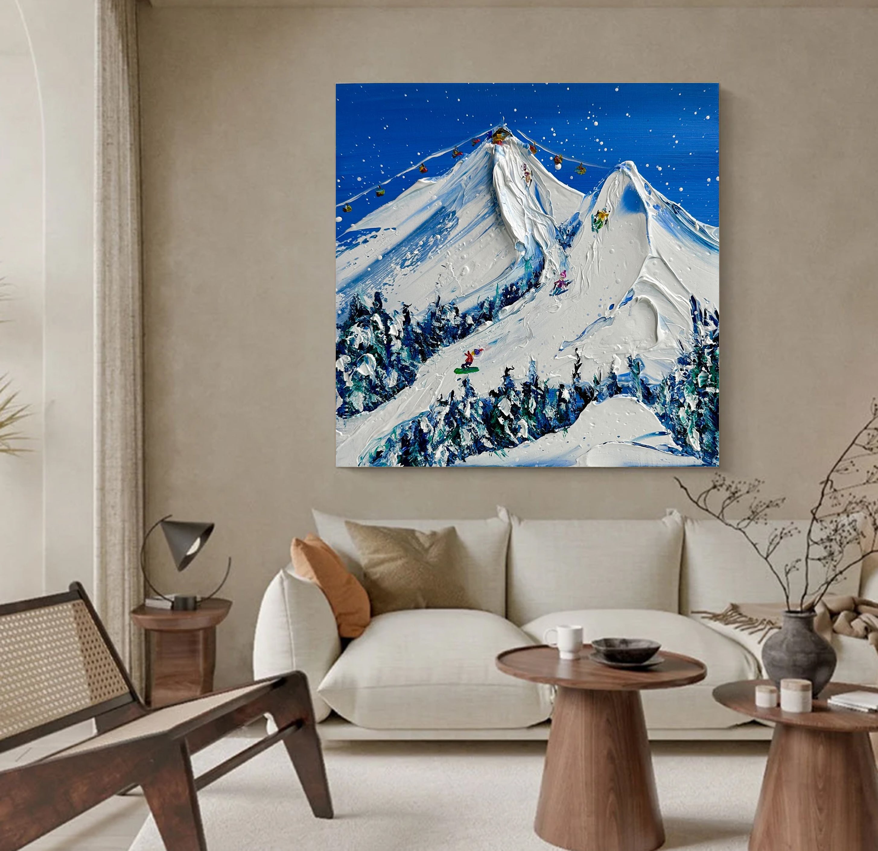 Elegant Skiing Landscape Painting for Stylish Rooms #SPA001