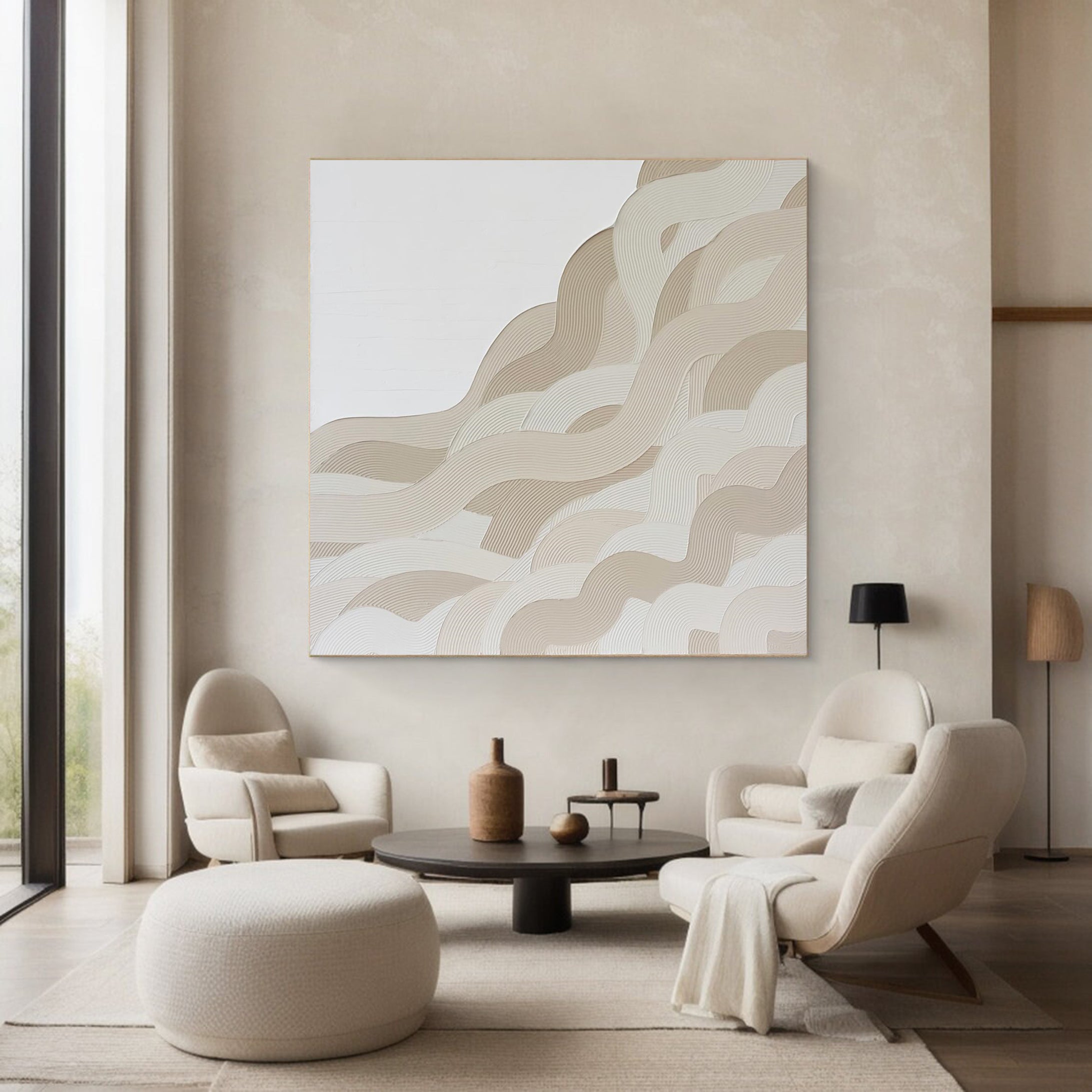 Elegant Wavy Lines Artwork Minimalist Canvas for Contemporary Interiors #AB001