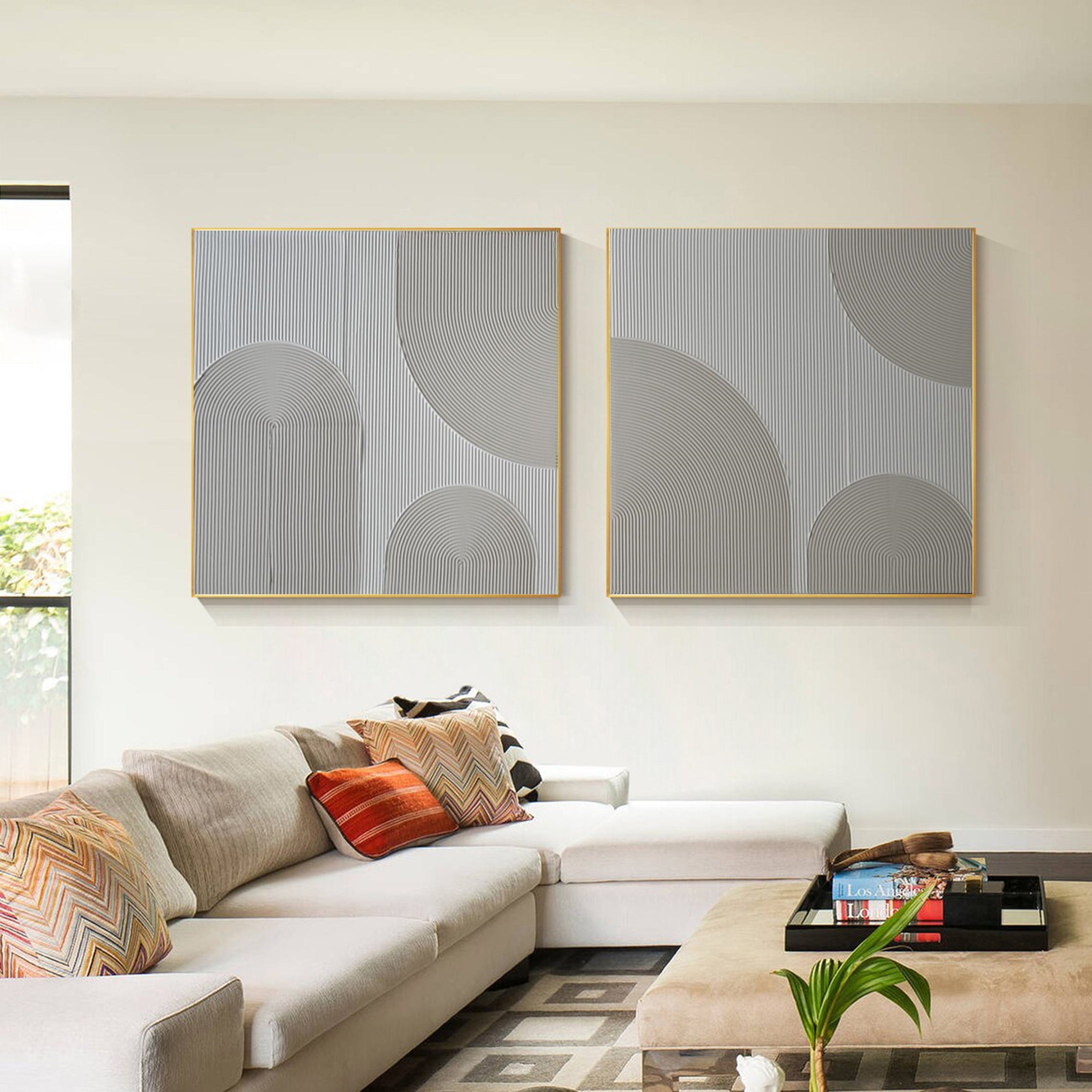 Modern Geometric Abstract Line Paintings Set of 2 #MMS011