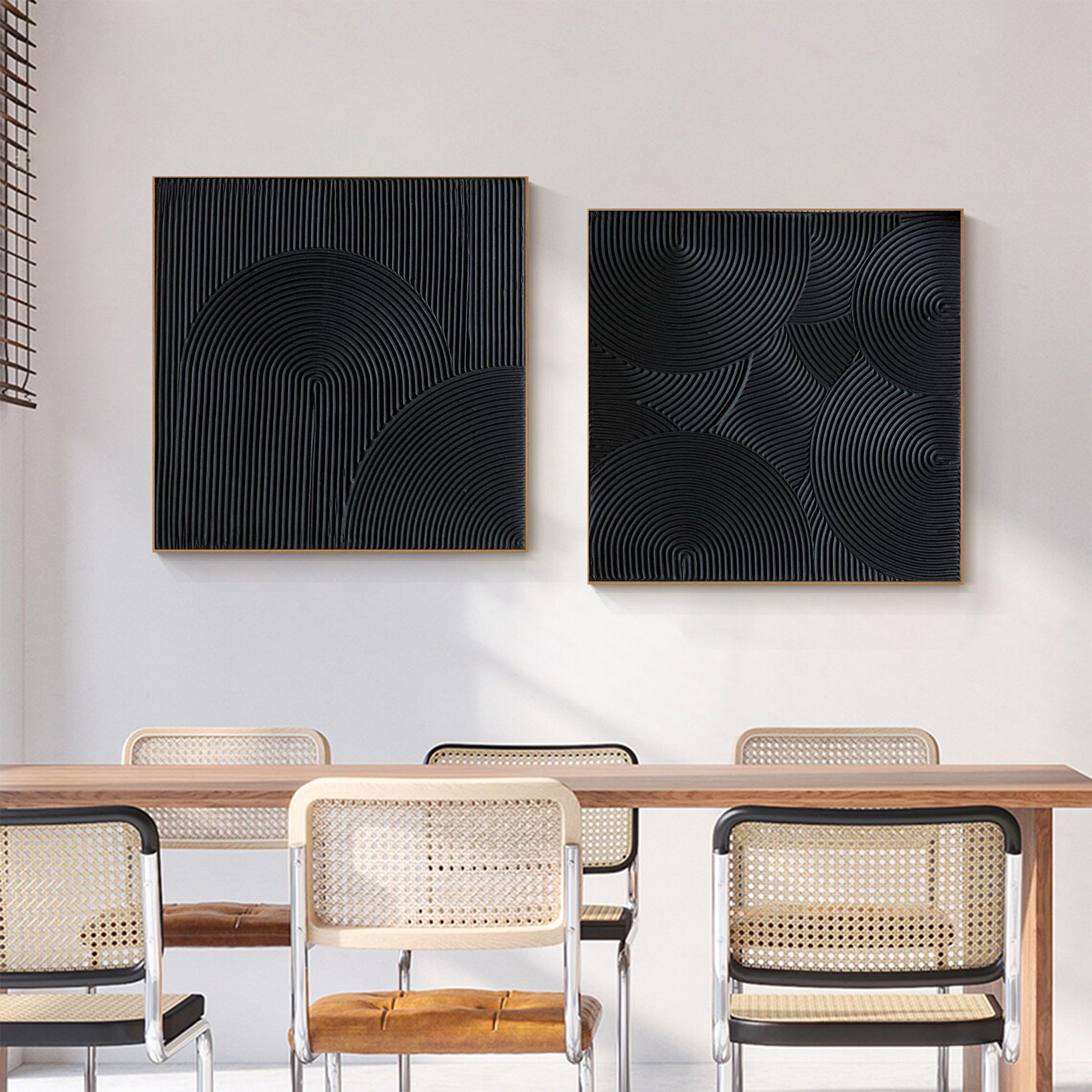 Black Geometric Line Art Canvas Modern Abstract Wall Decor #MMS015