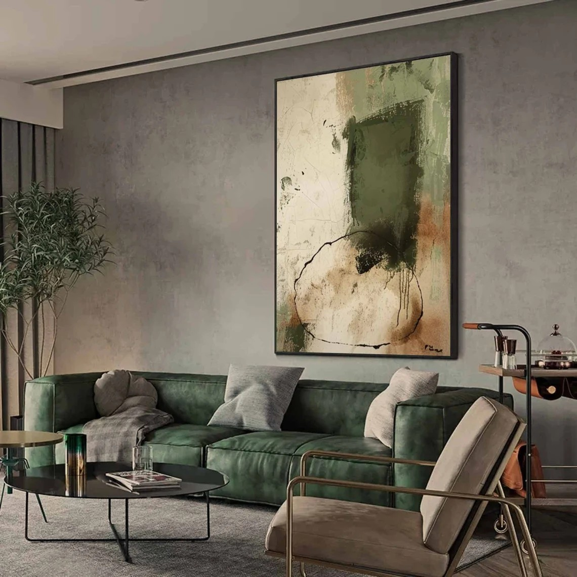 Textured Beige and Green Abstract Modern Minimalist Wall Decor #MM219