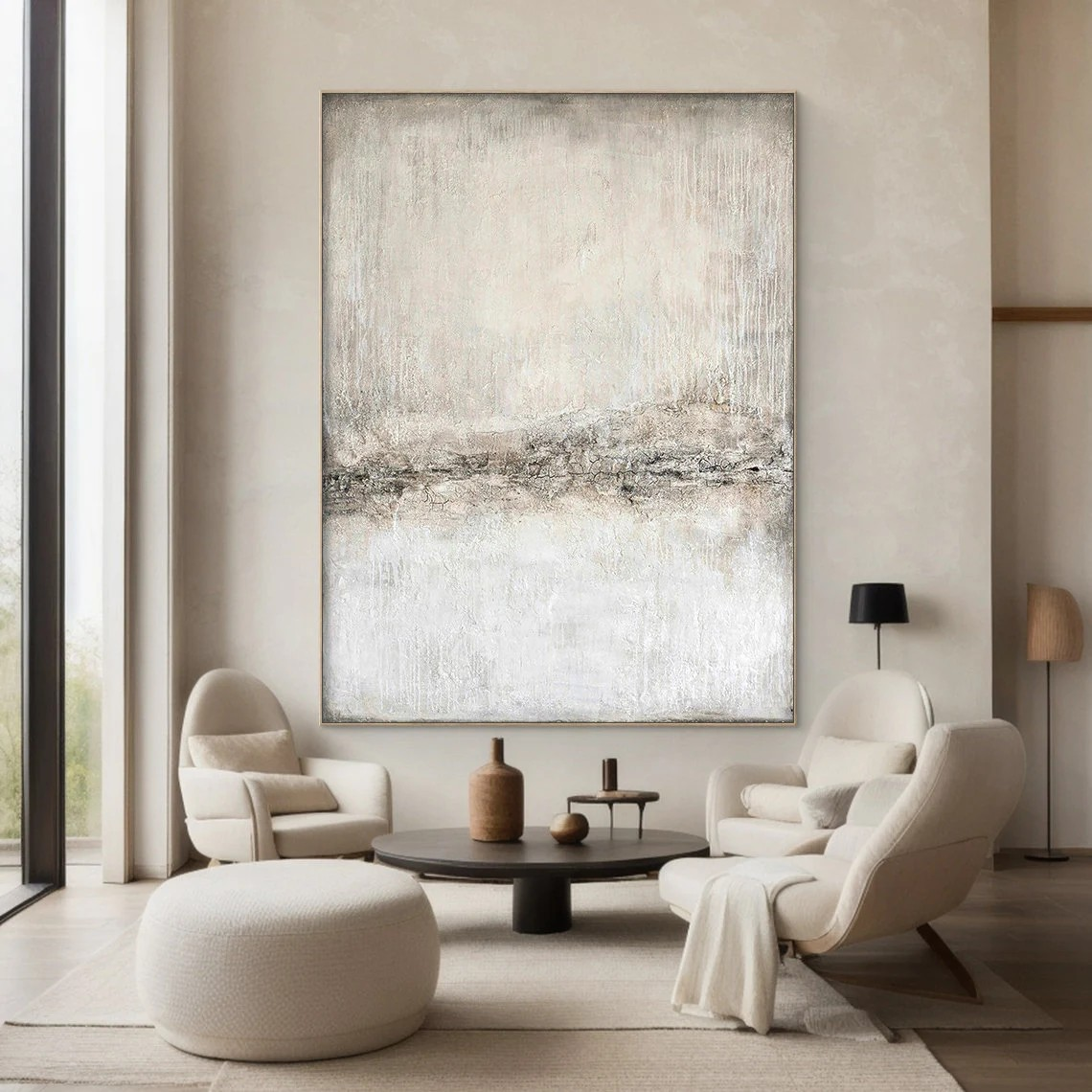 Large Minimalist Abstract Subtle Horizon Line Wall Art #MM213