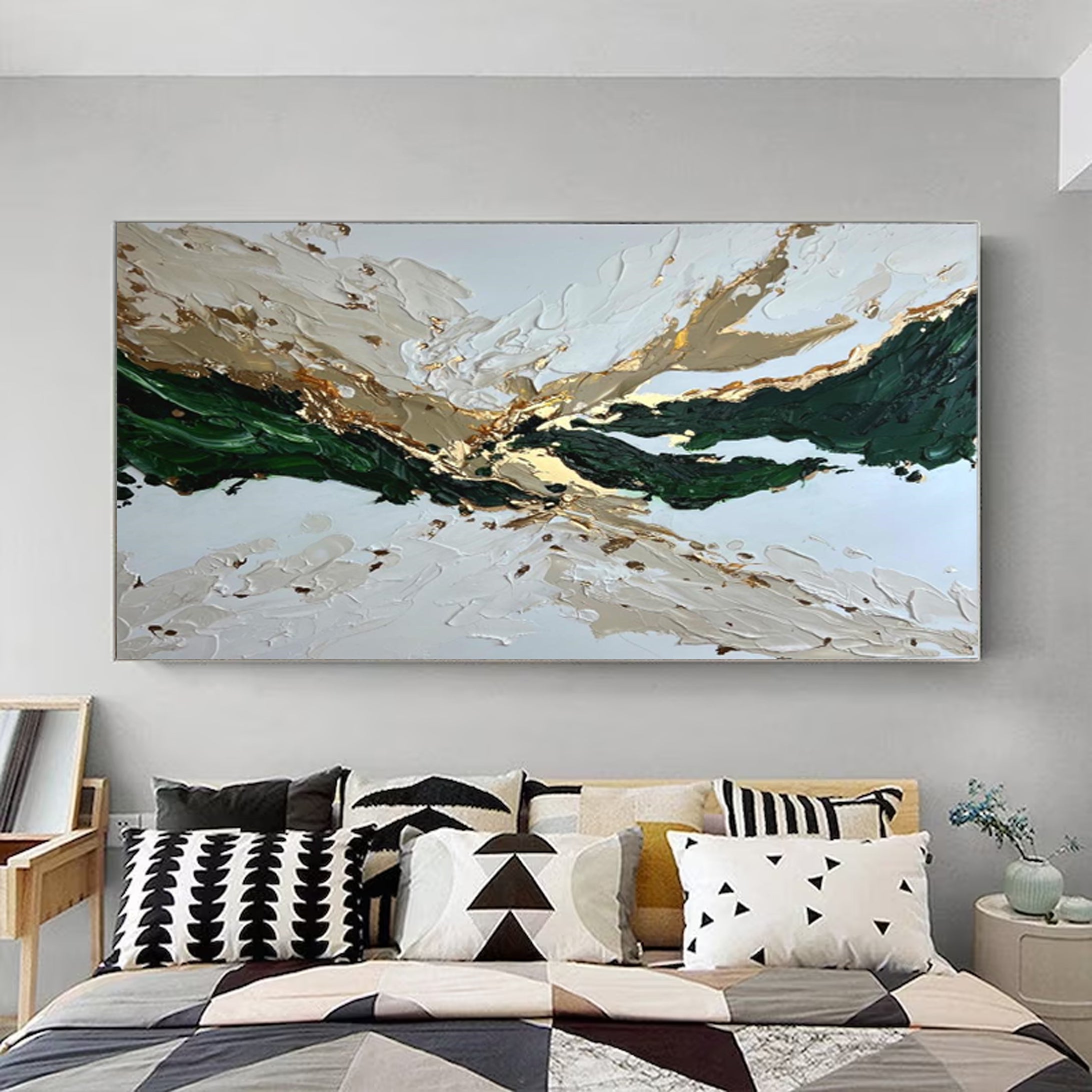 Abstract Landscape Canvas Green and Gold Wall Decor #MM037