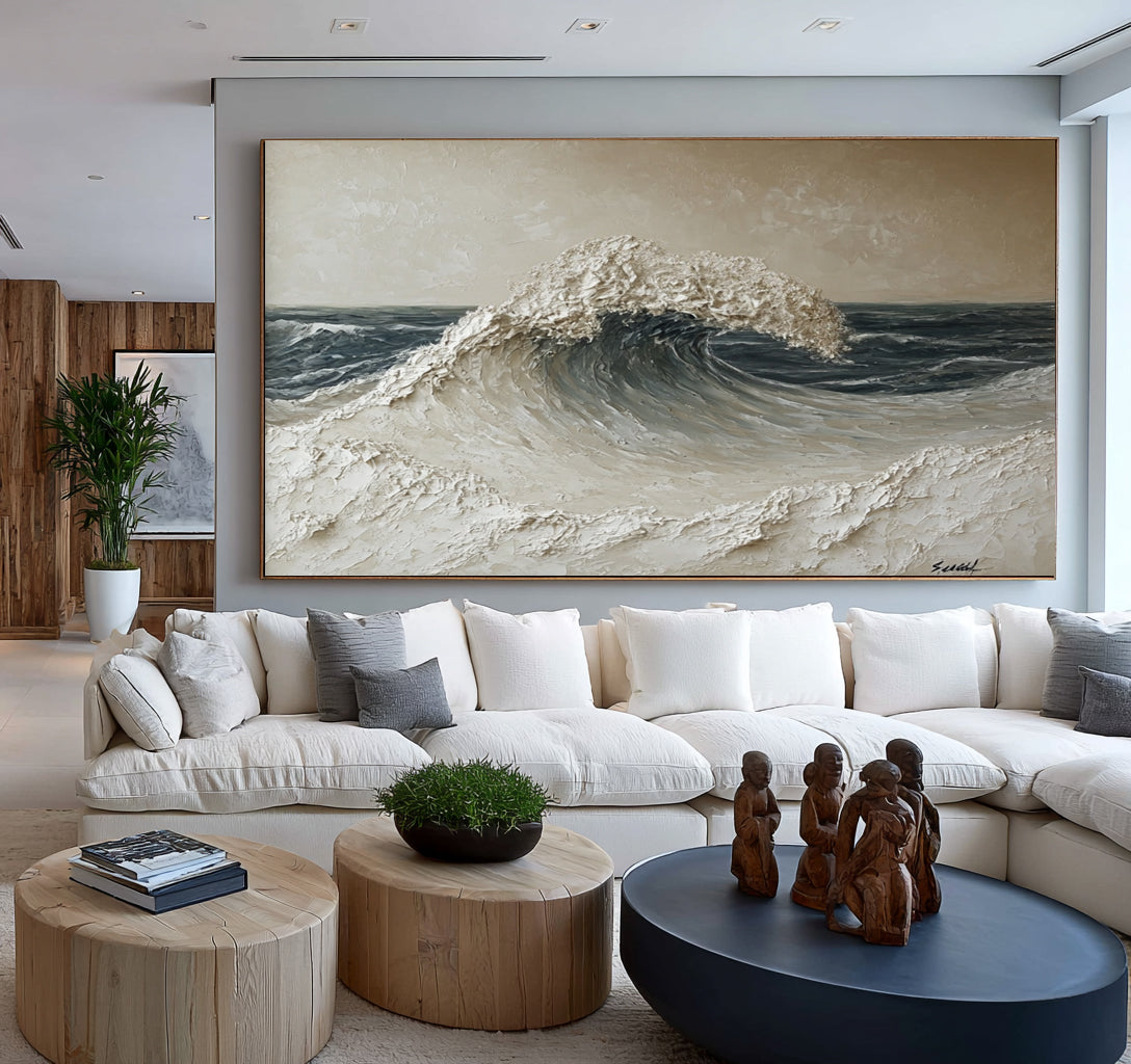 Large Nature Inspired Ocean Wall Art Textured Seascape Painting Organic Modern Coastal Home Decor