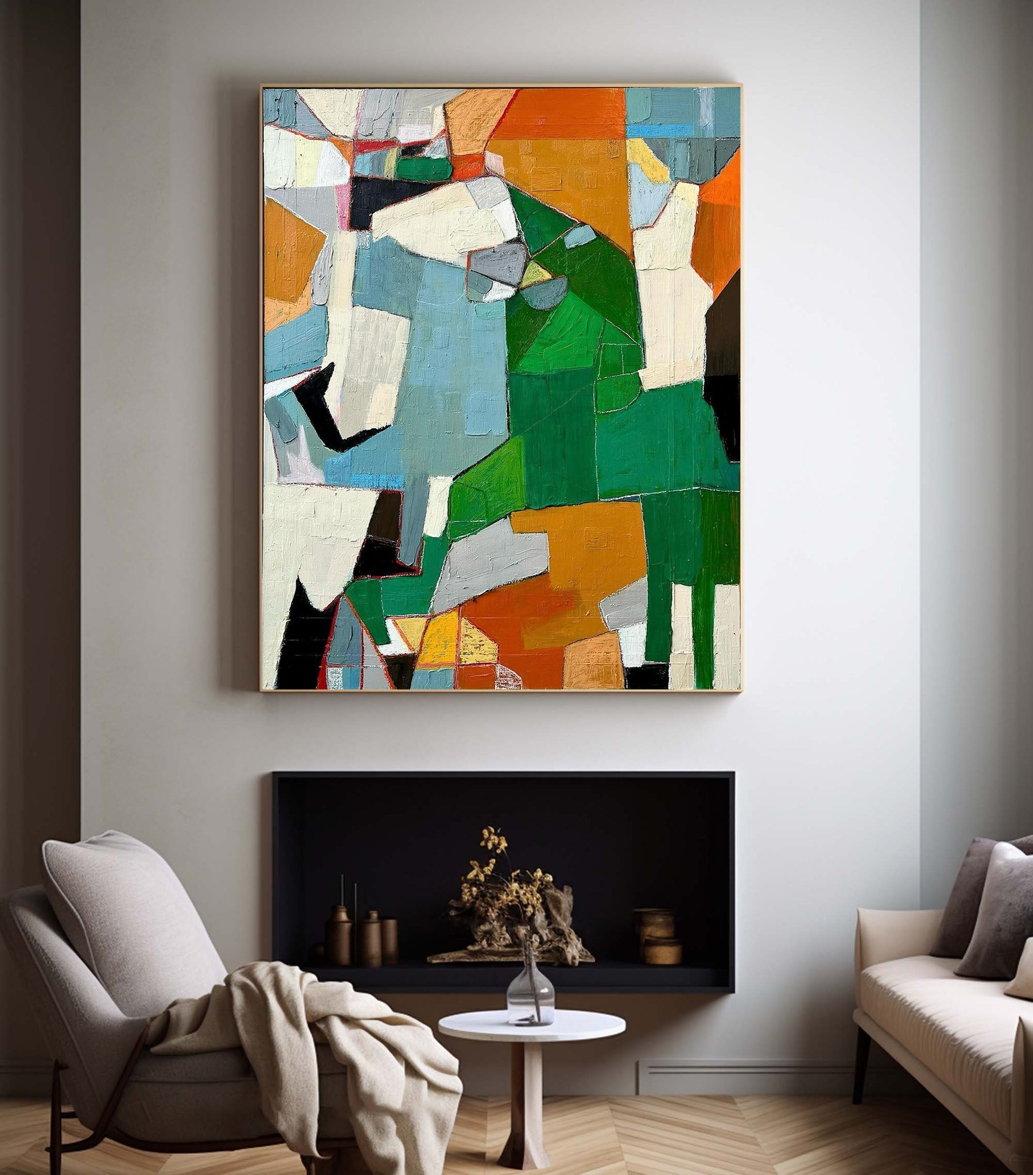 Geometric Abstract Canvas Art Vibrant Mid Century Wall Decor #MC011