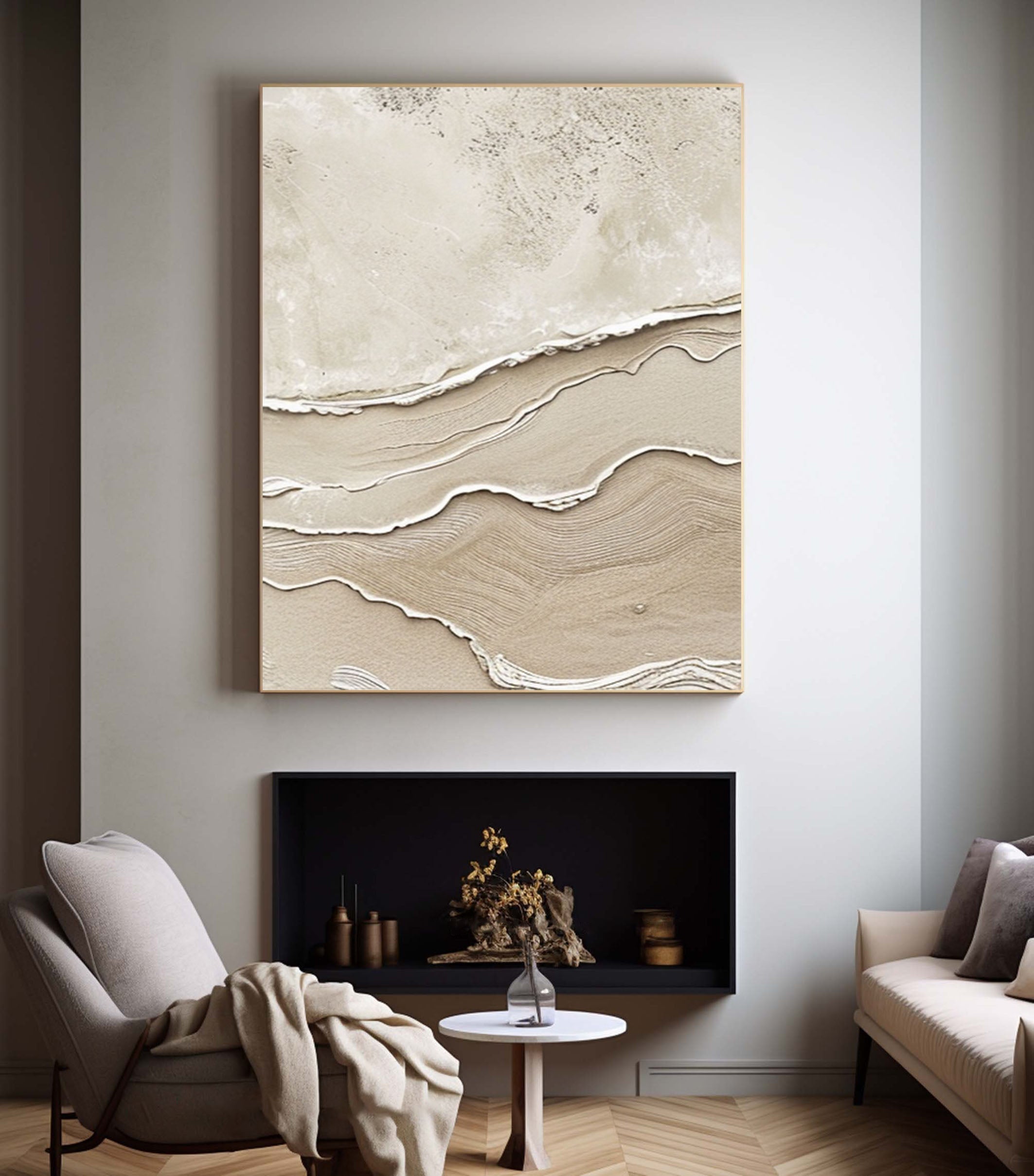 Elegant Sand & Wave Texture Art Abstract Coastal Wall Decor #OP003