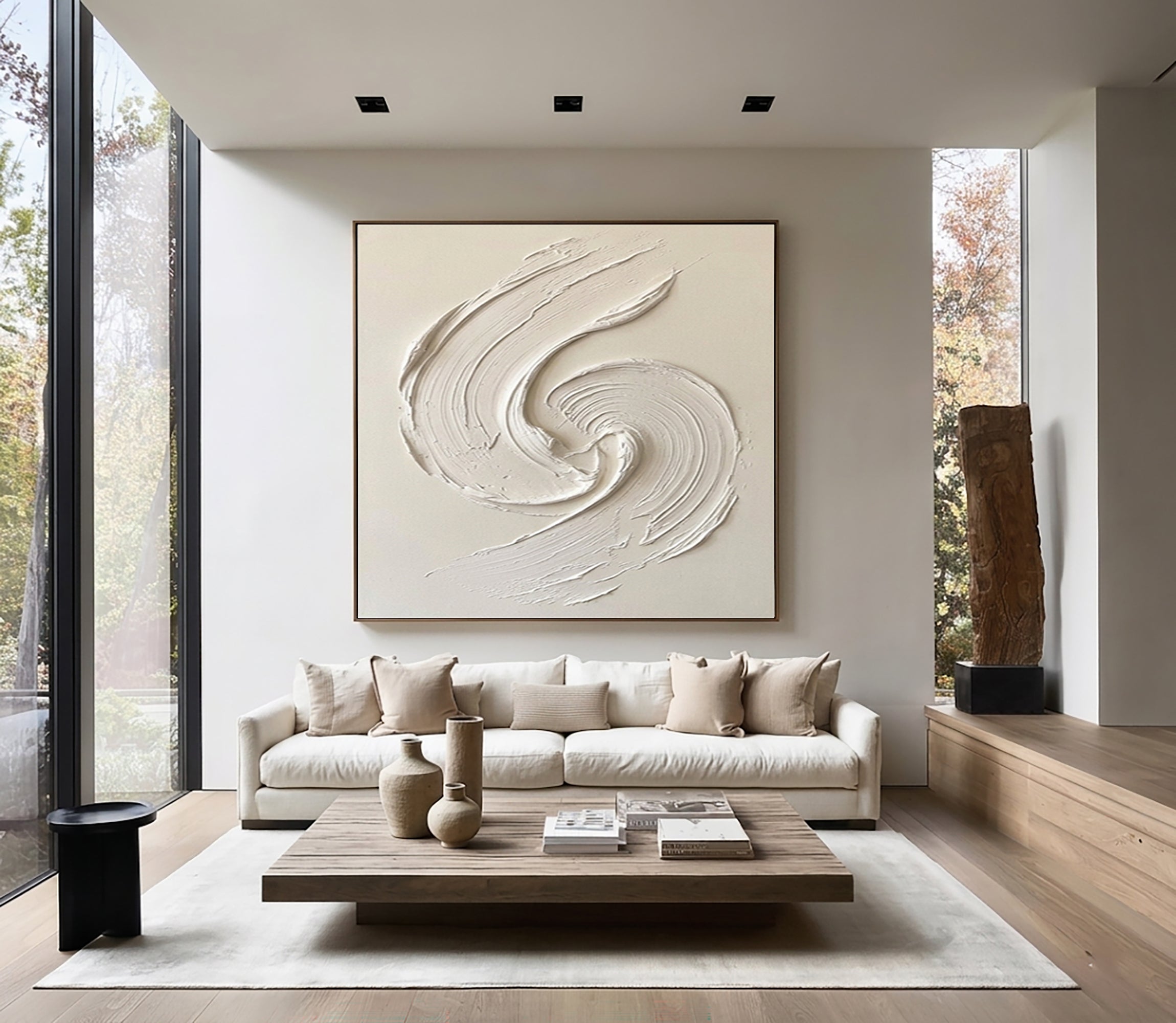 Large Minimalist Textured Wall Art Hand Painted Ivory Abstract Canvas