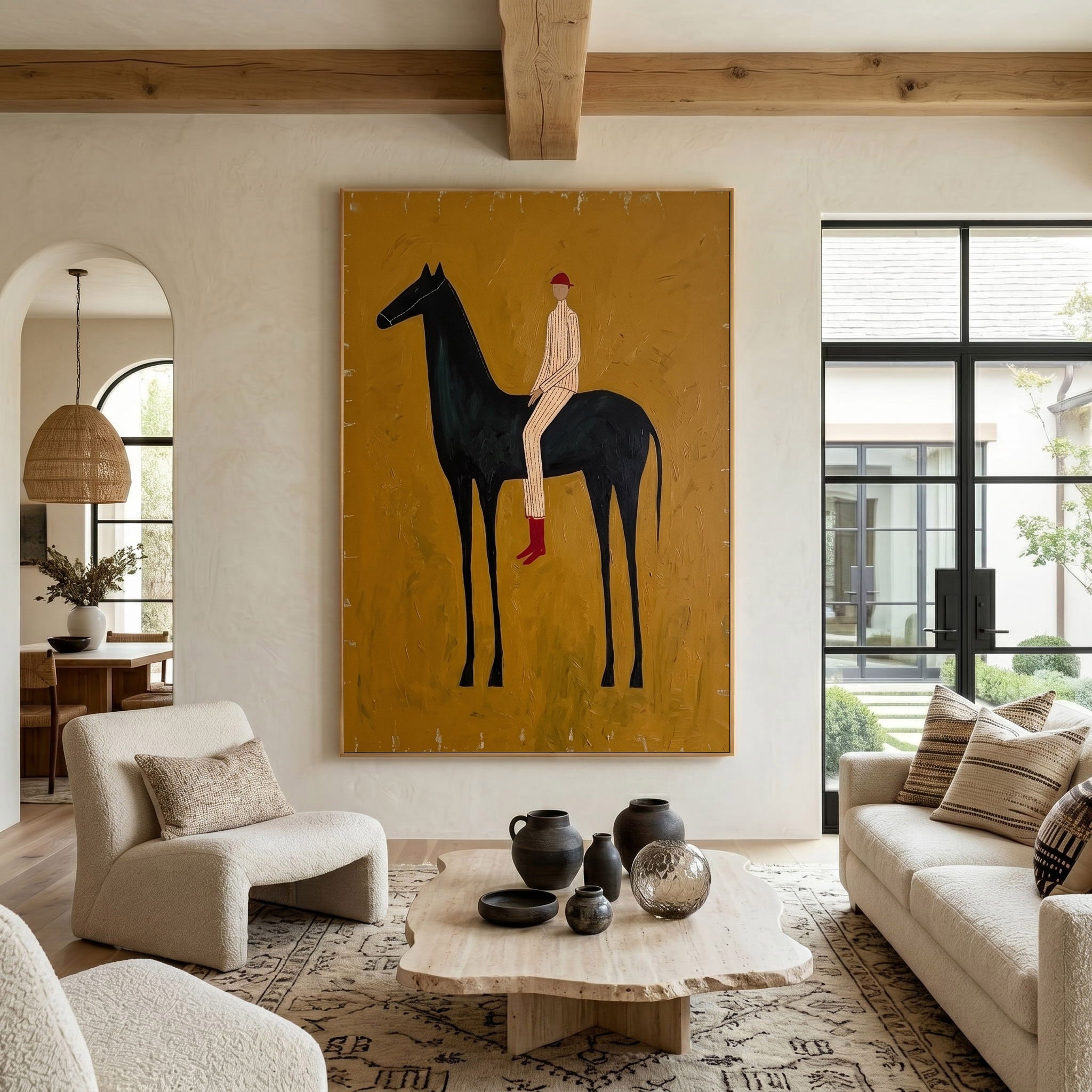 Large Cowboy Horse Wall Art Modern Western Oil Painting Southwestern Ranch Artwork