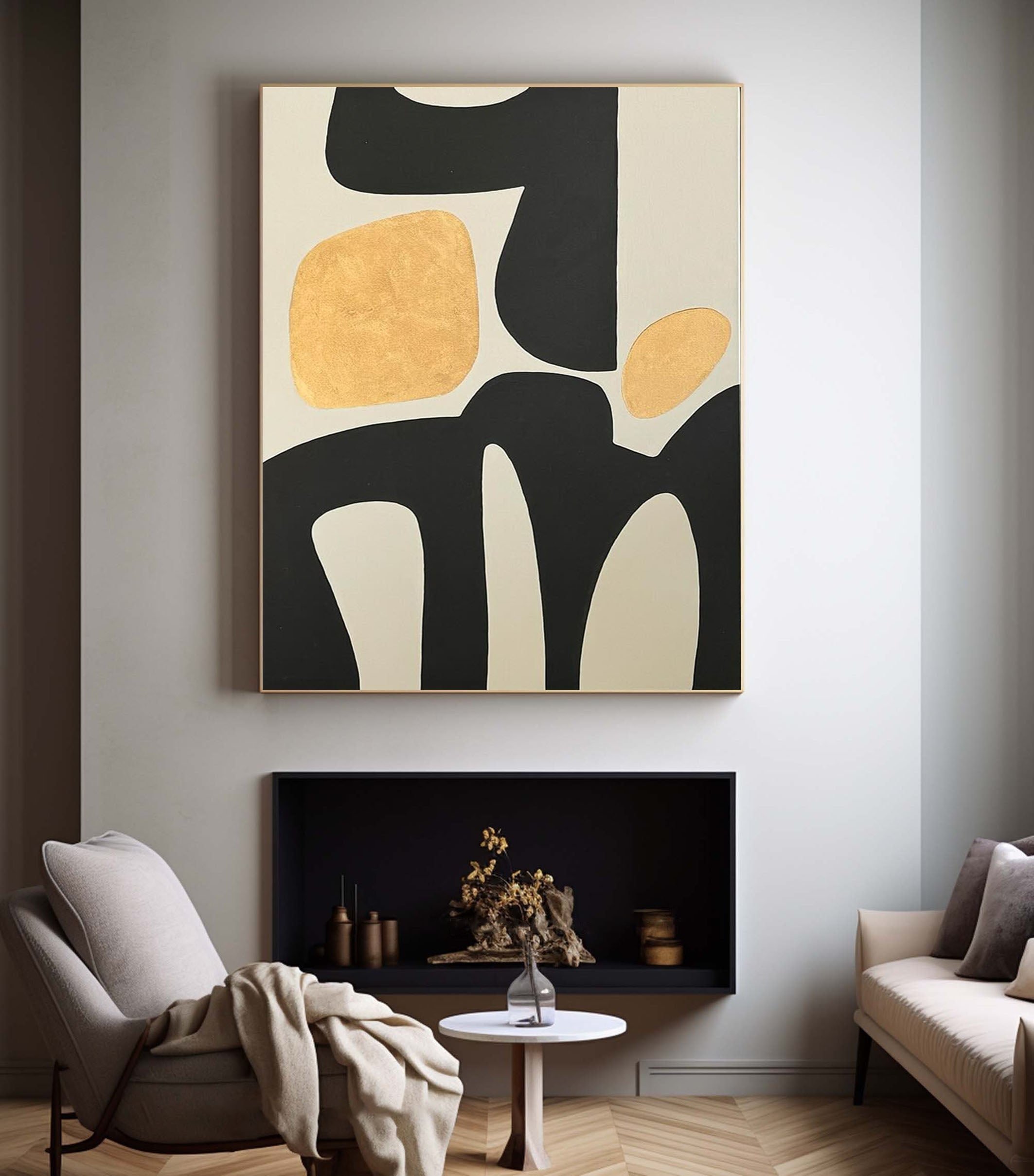 Modern Abstract Wall Art in Black and Yellow #MM068