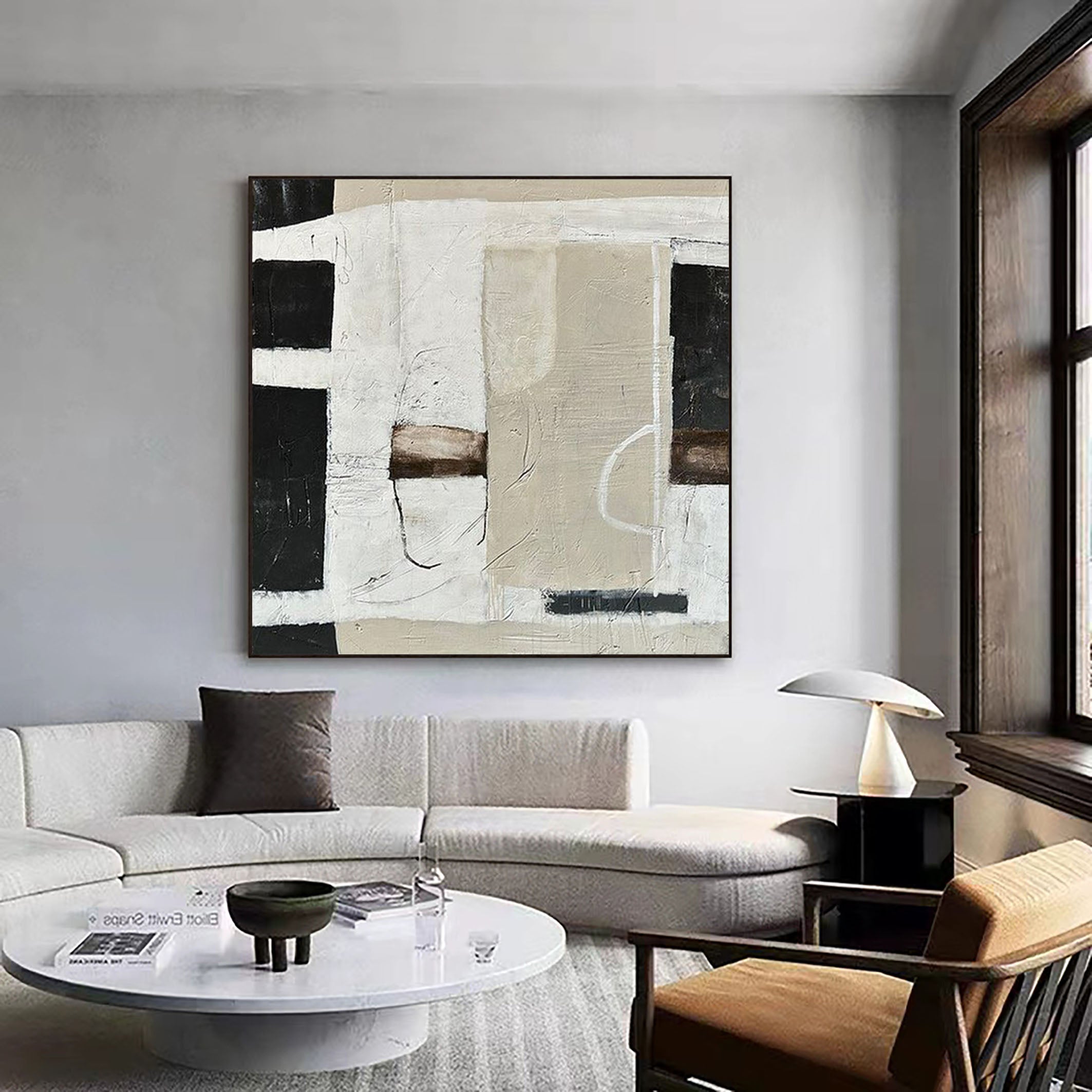 Contemporary Neutral Wall Art Mid Century Abstract Design #MC018