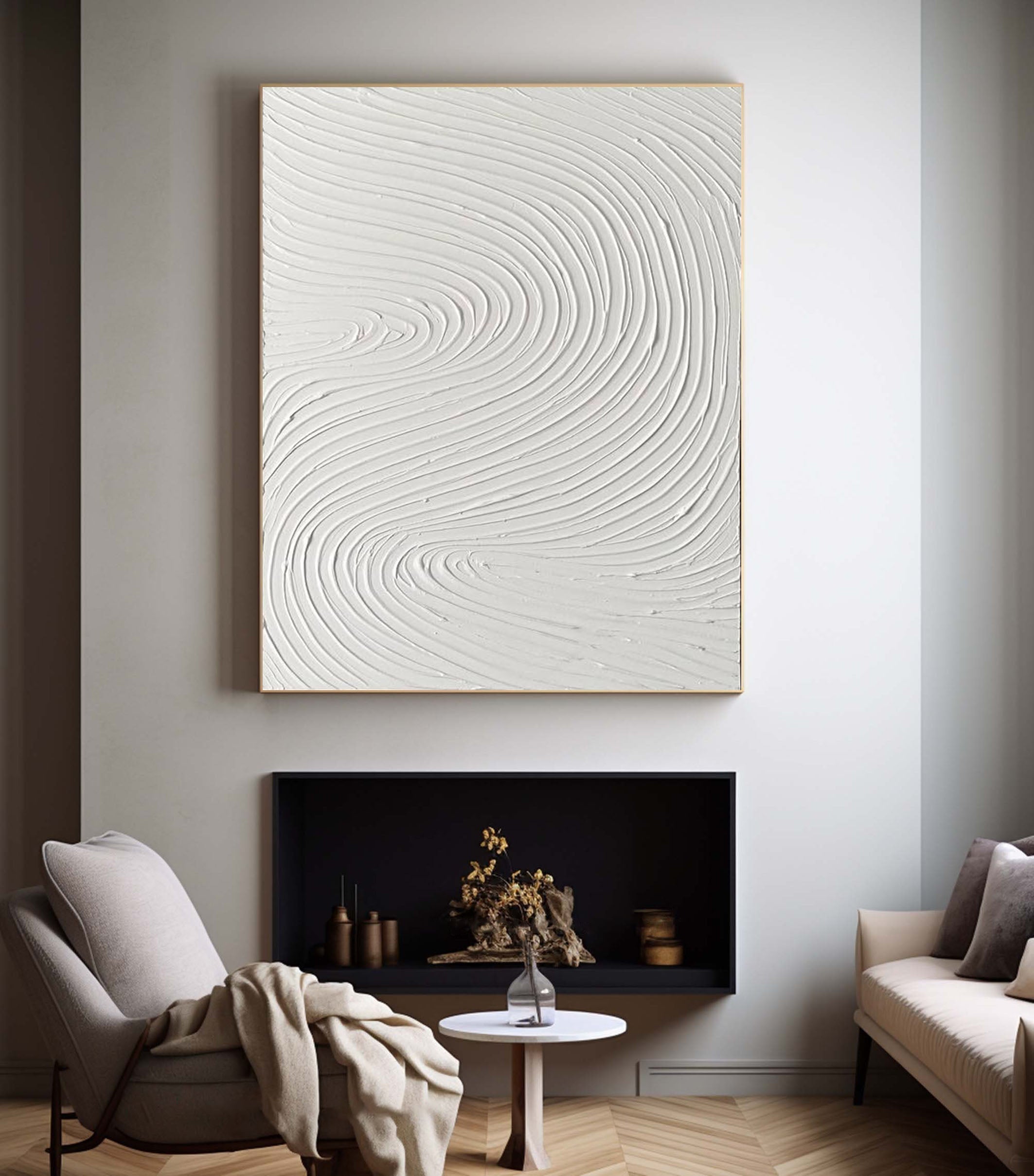 Tranquil Waves White Textured Abstract Art For House #MM100