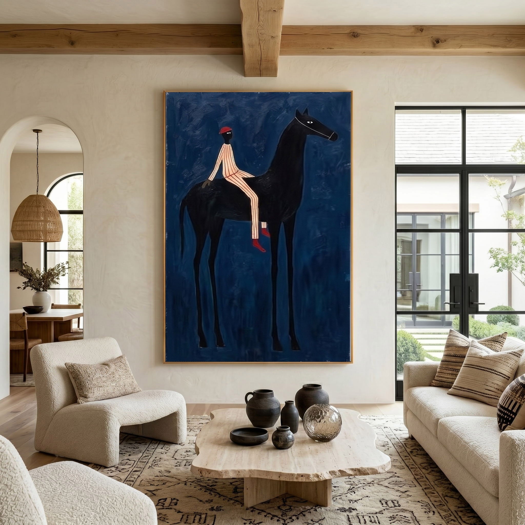 Large Cowboy Wall Art Blue Horse Painting Contemporary Western Decor