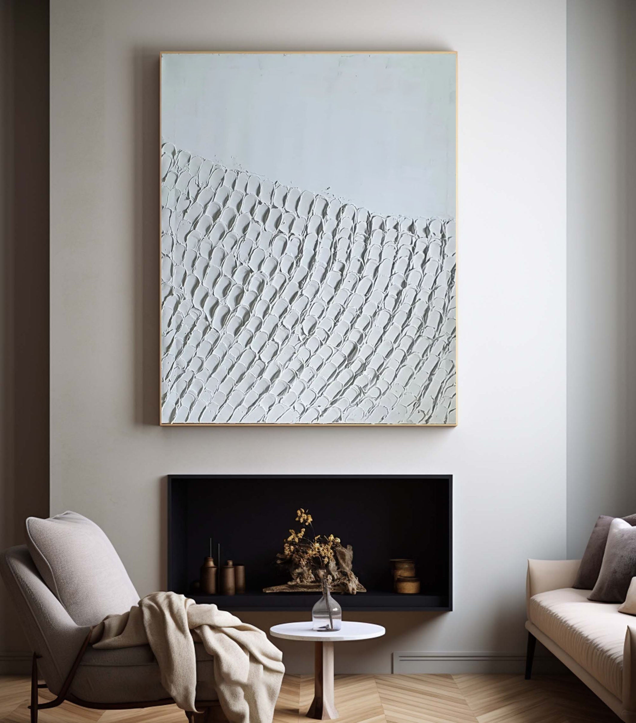 Geometric Minimalist Wall Art | Subtle Textured Waves Painting #MM067