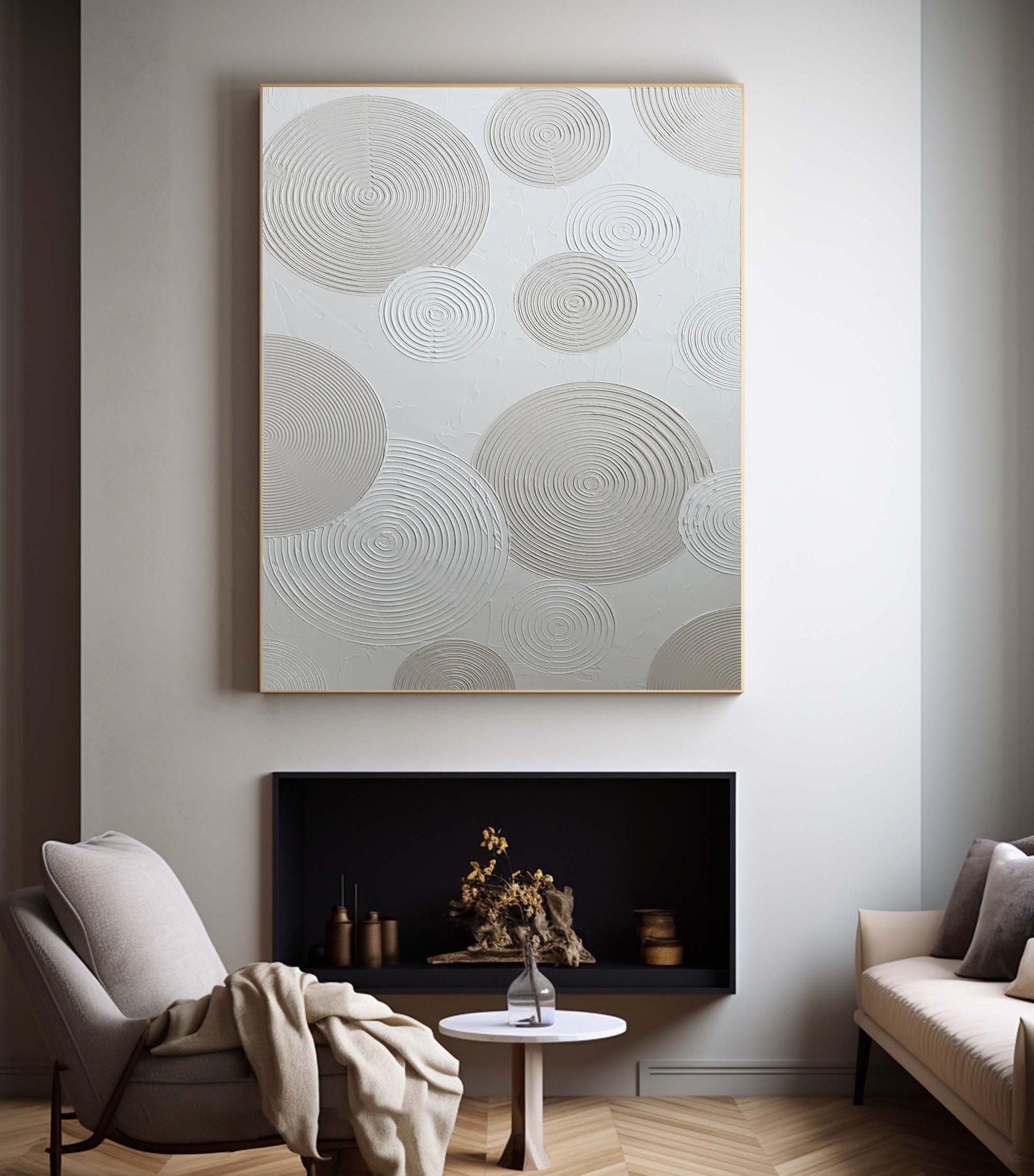 Modern Grey Circular Wall Art| Minimalist Canvas Painting #MM065