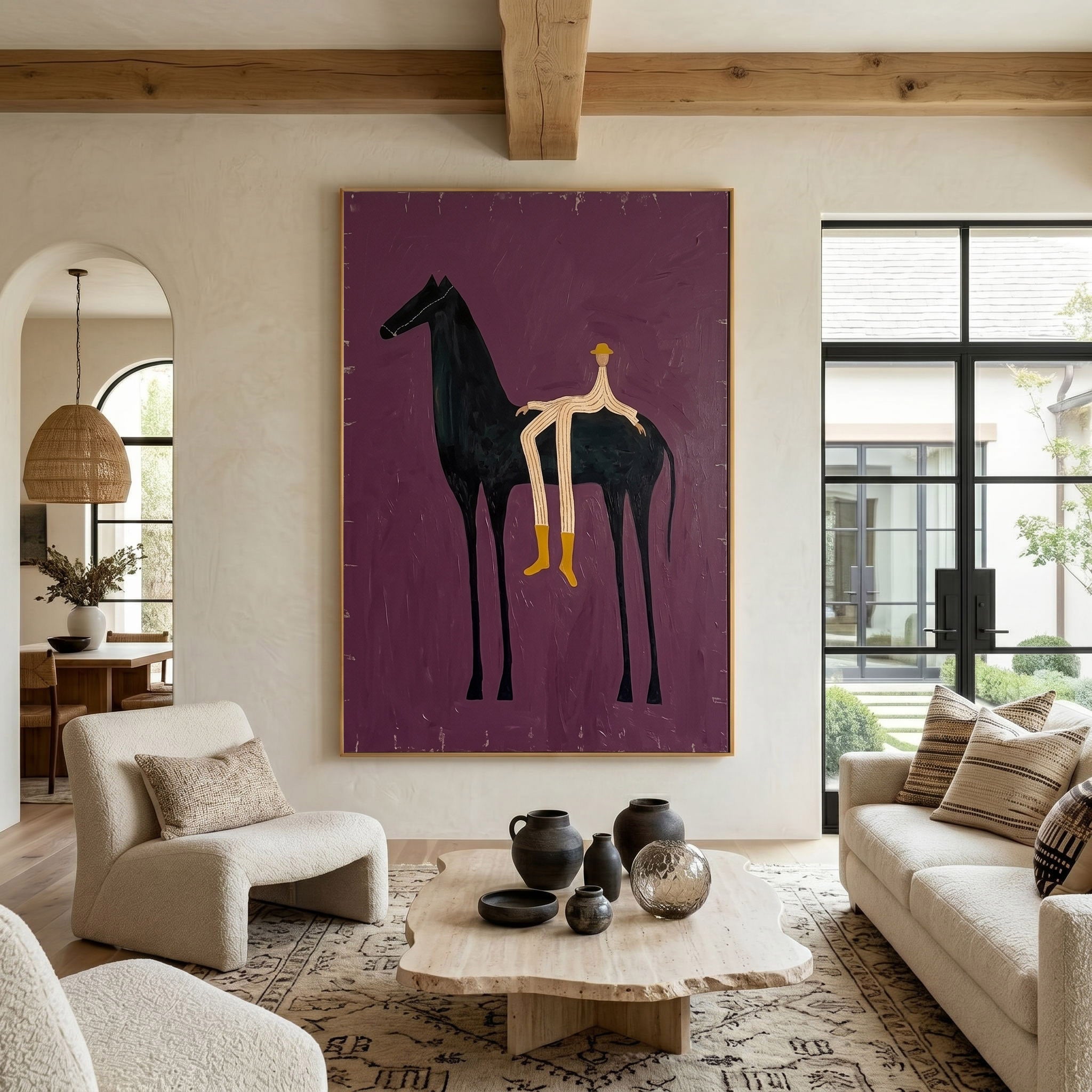 Large Cowboy Wall Art Modern Western Horse Oil Painting Luxury Equestrian Artwork