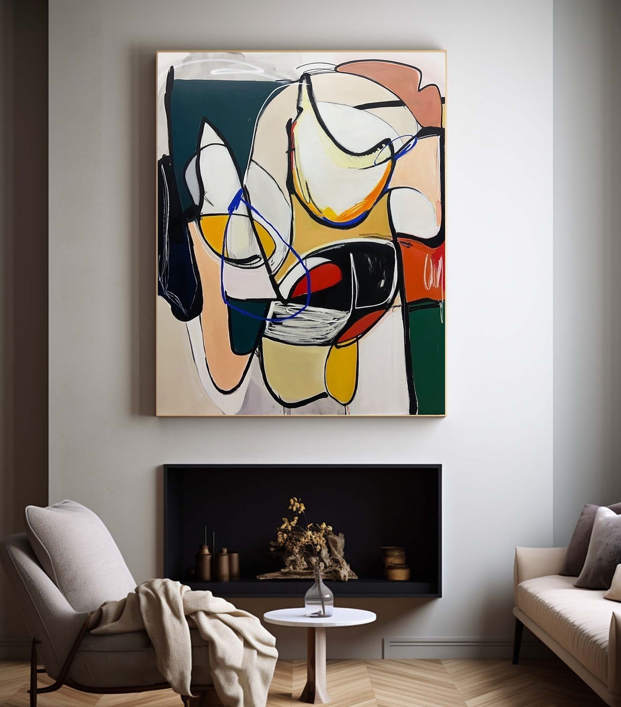 Large Abstract Wall Art Mid Century Bold Color Palette #MC009