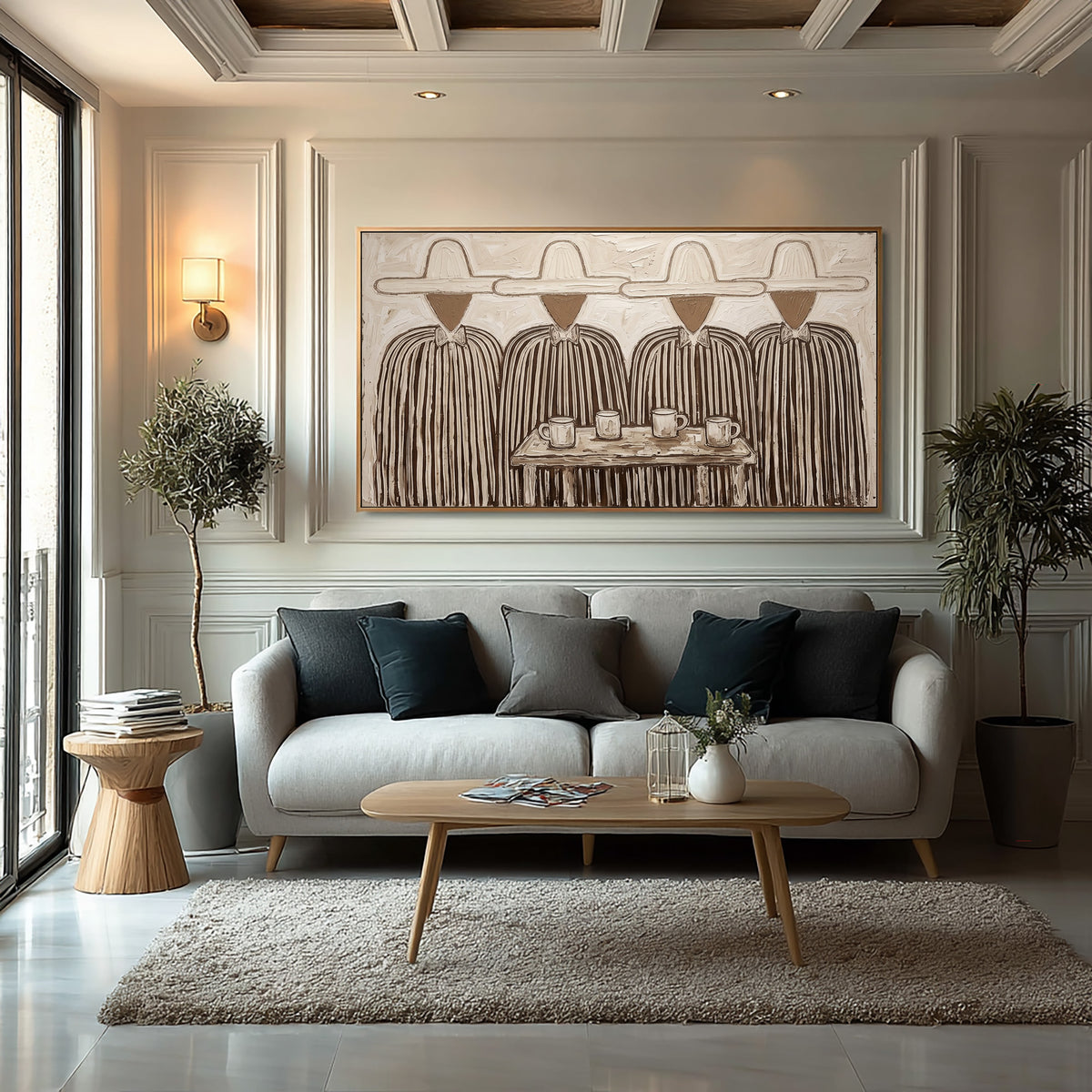 The Gathering Place Folk Art Painting Four Figures Textured Hand Painted Wall Art