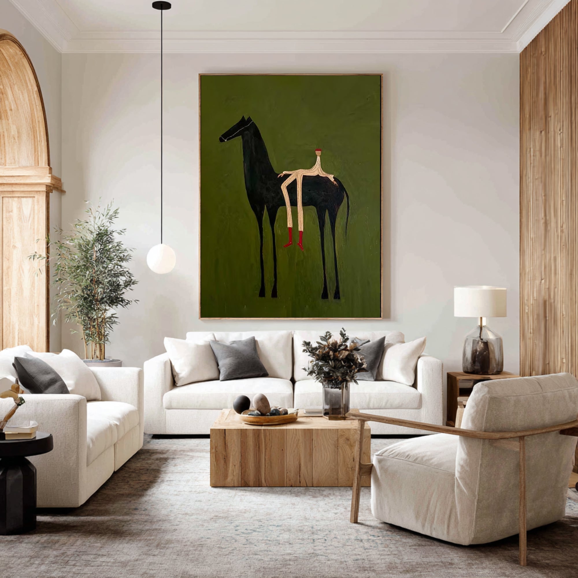Large Green Horse Wall Art Contemporary Minimalist Canvas Painting