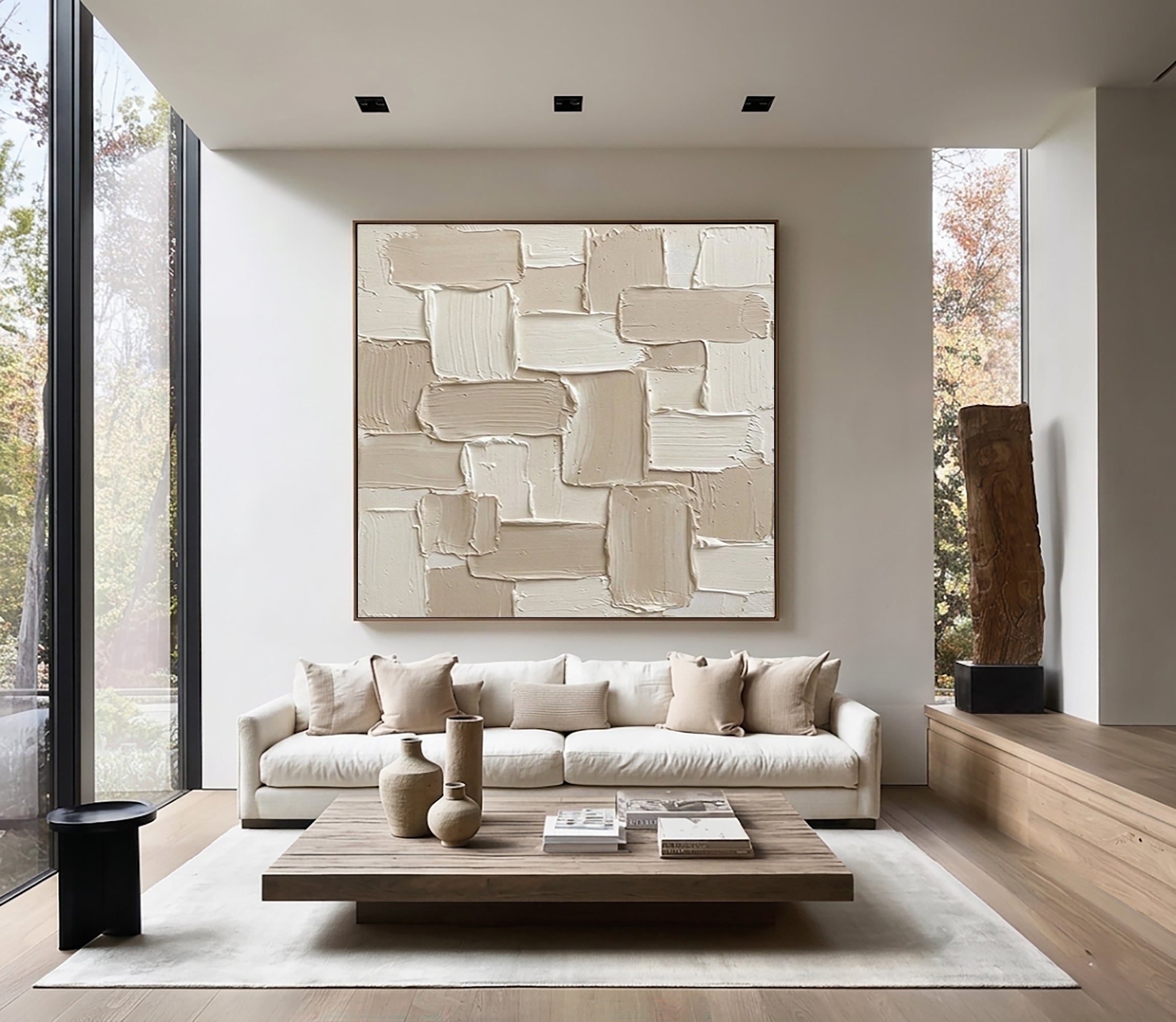 Large Abstract Textured Canvas Art Neutral Modern Wall Decor