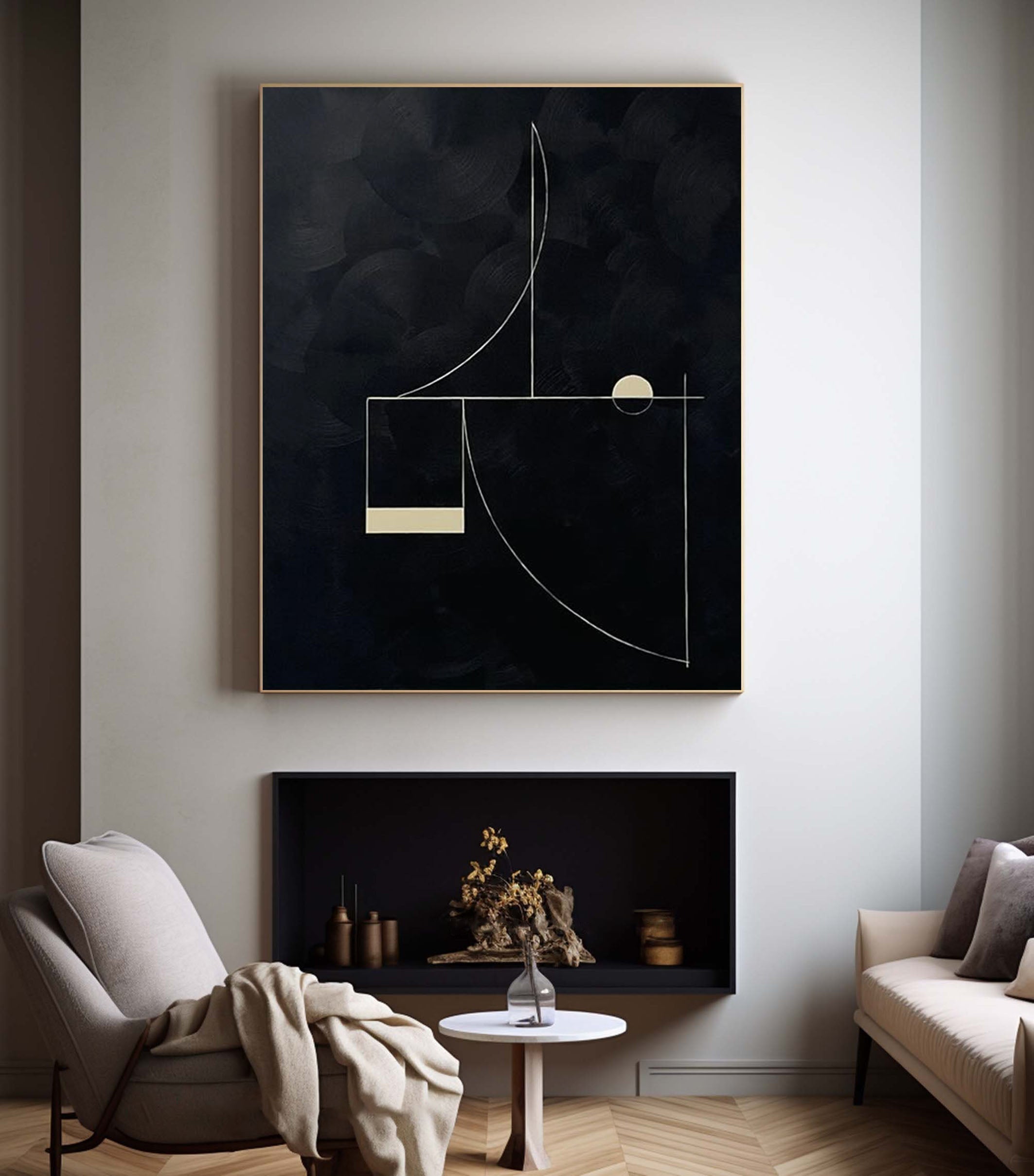 Minimalist Geometric Canvas Art  Black and White Decor #MM058