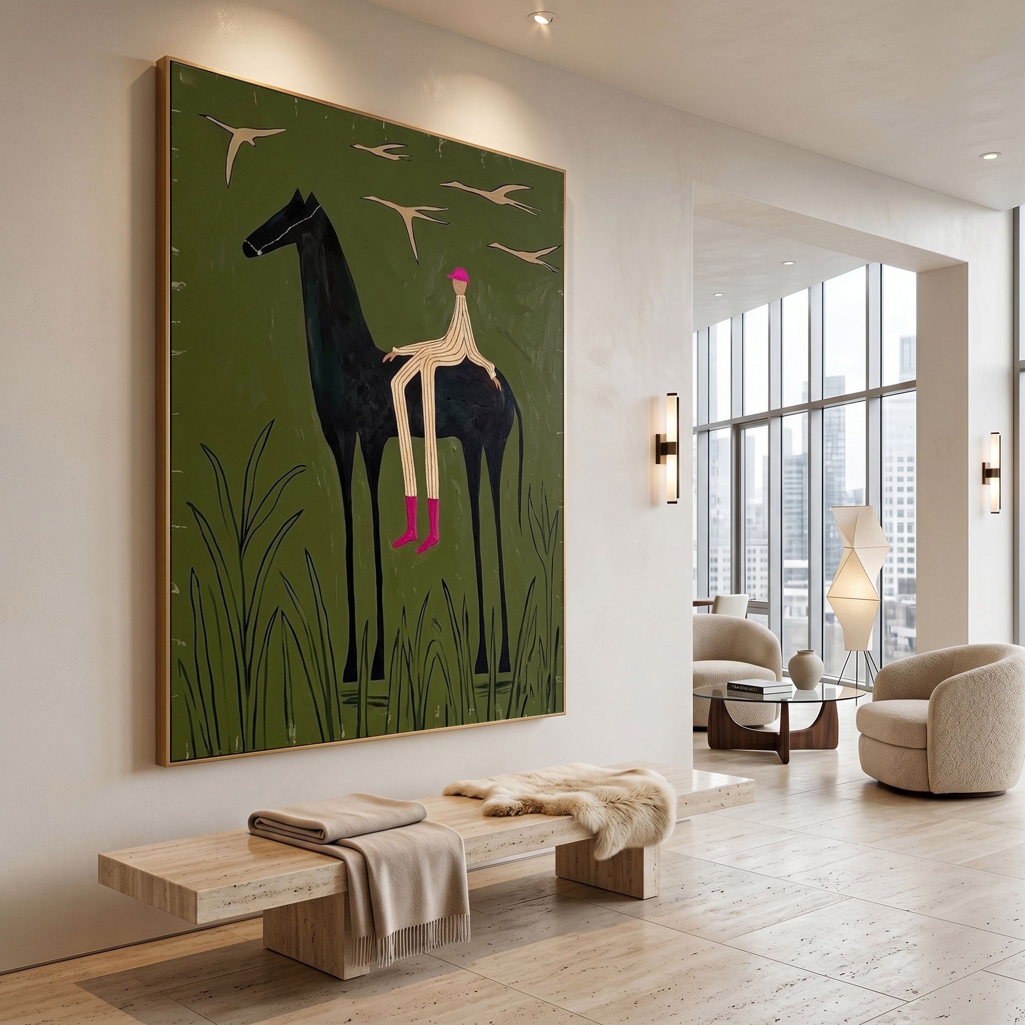 Large Cowboy Horse Wall Art Western Oil Painting Minimalist Ranch Home Decor
