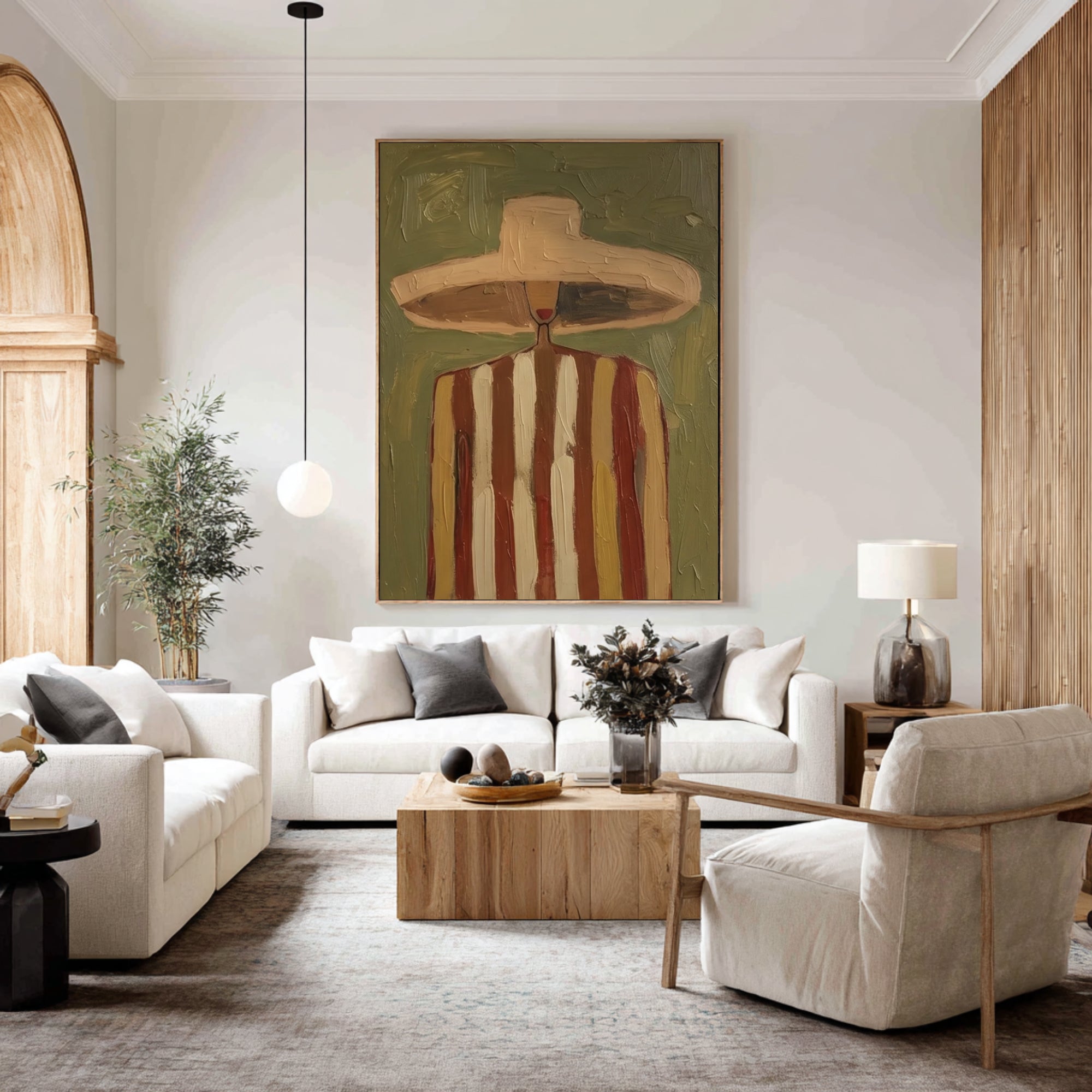 Large Contemporary Portrait Painting Neutral Fashion Wall Decor