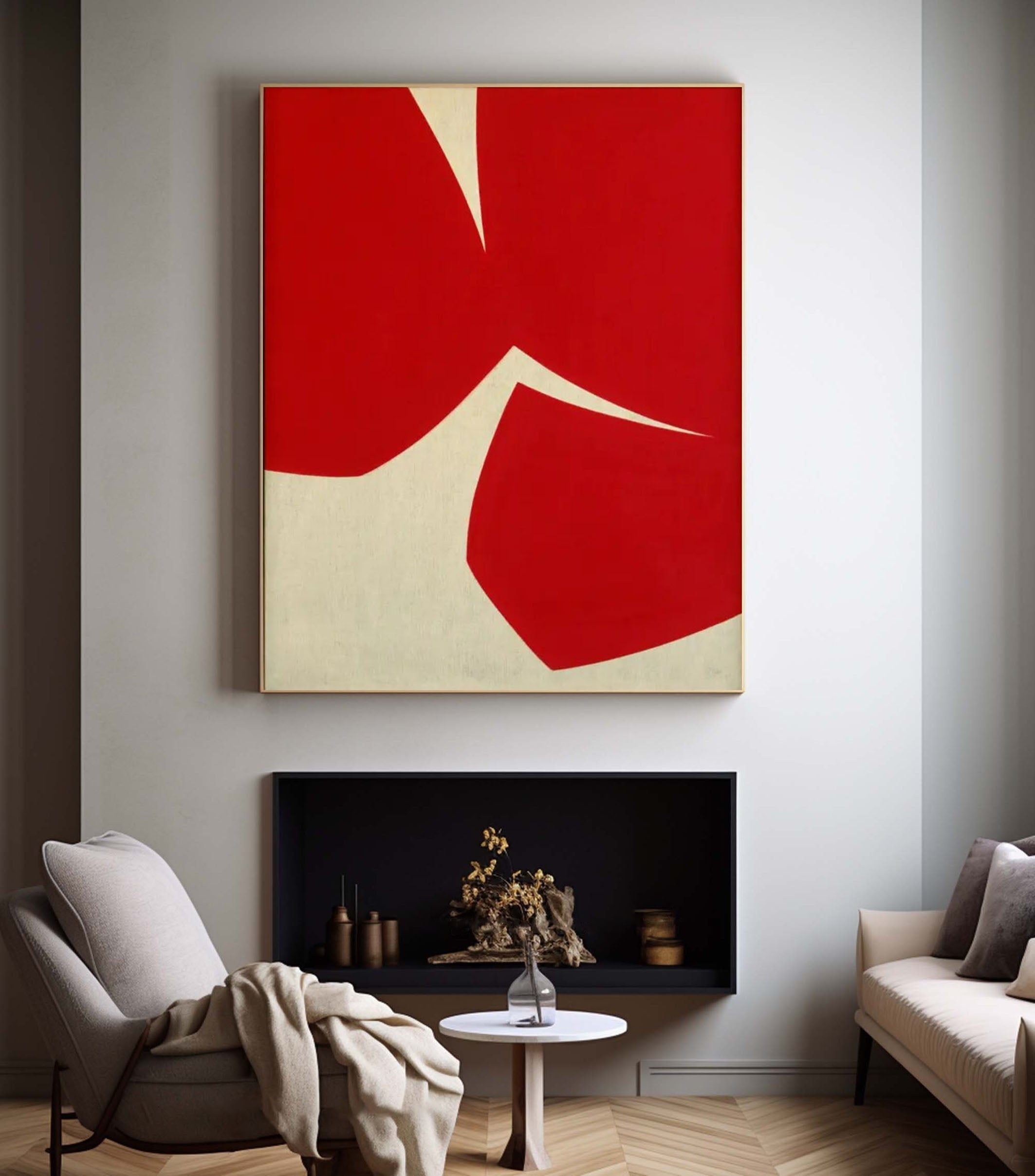 Bold Red Abstract Geometric Art Modern Wall Decor #AB024