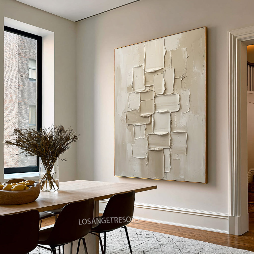 White Architecture Large Abstract Wall Art Ivory Textured Contemporary Sculpture Inspired Painting