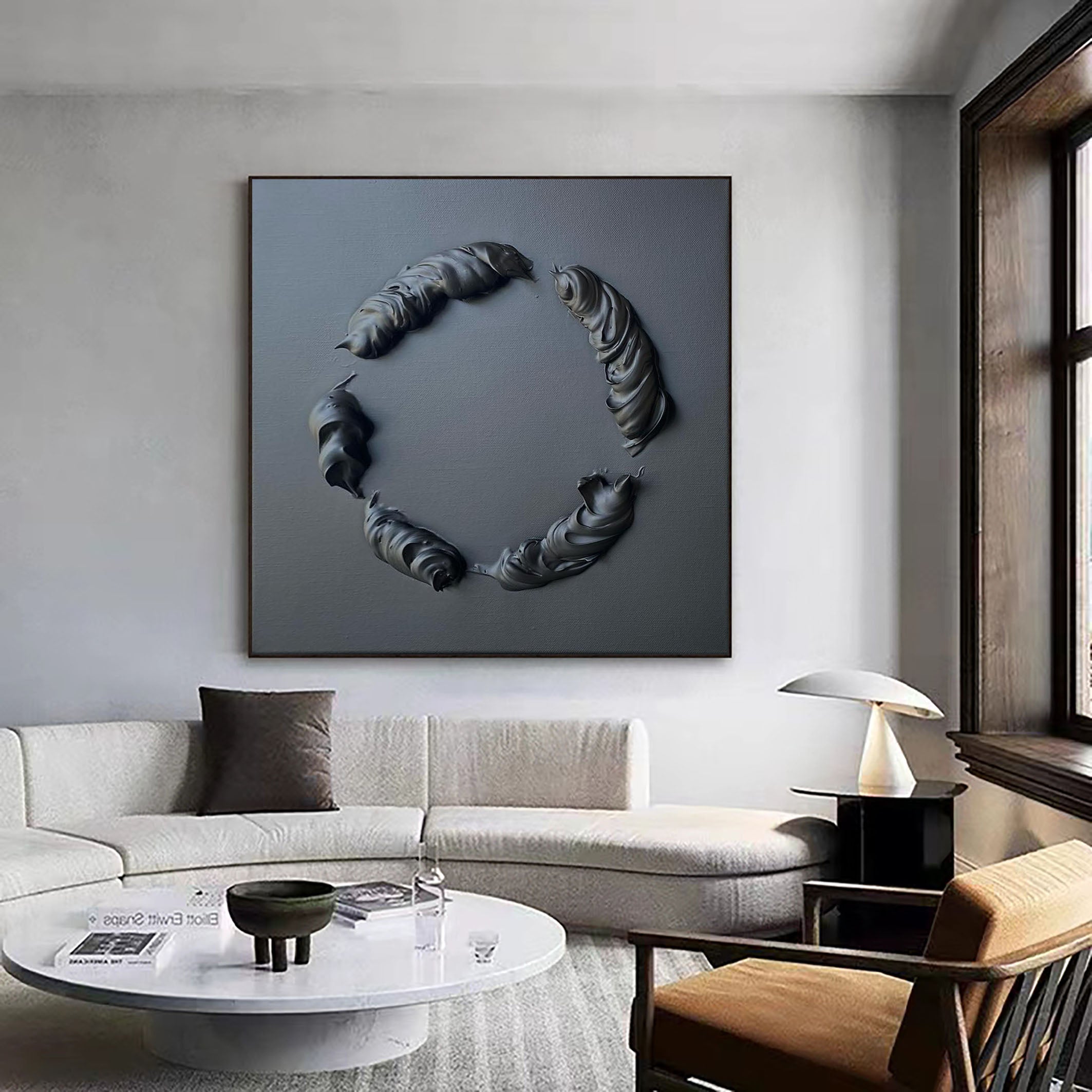 Black Modern Geometric Textured Art Piece  #MM094