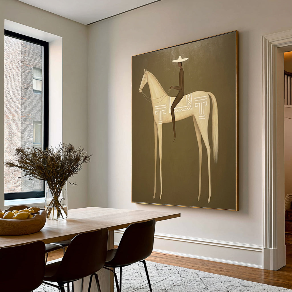 Large Minimalist Americana Horse Rider Wall Art Equestrian Oil Painting Cowboy Cowgirl Inspired Western Artwork Modern Interior Decor