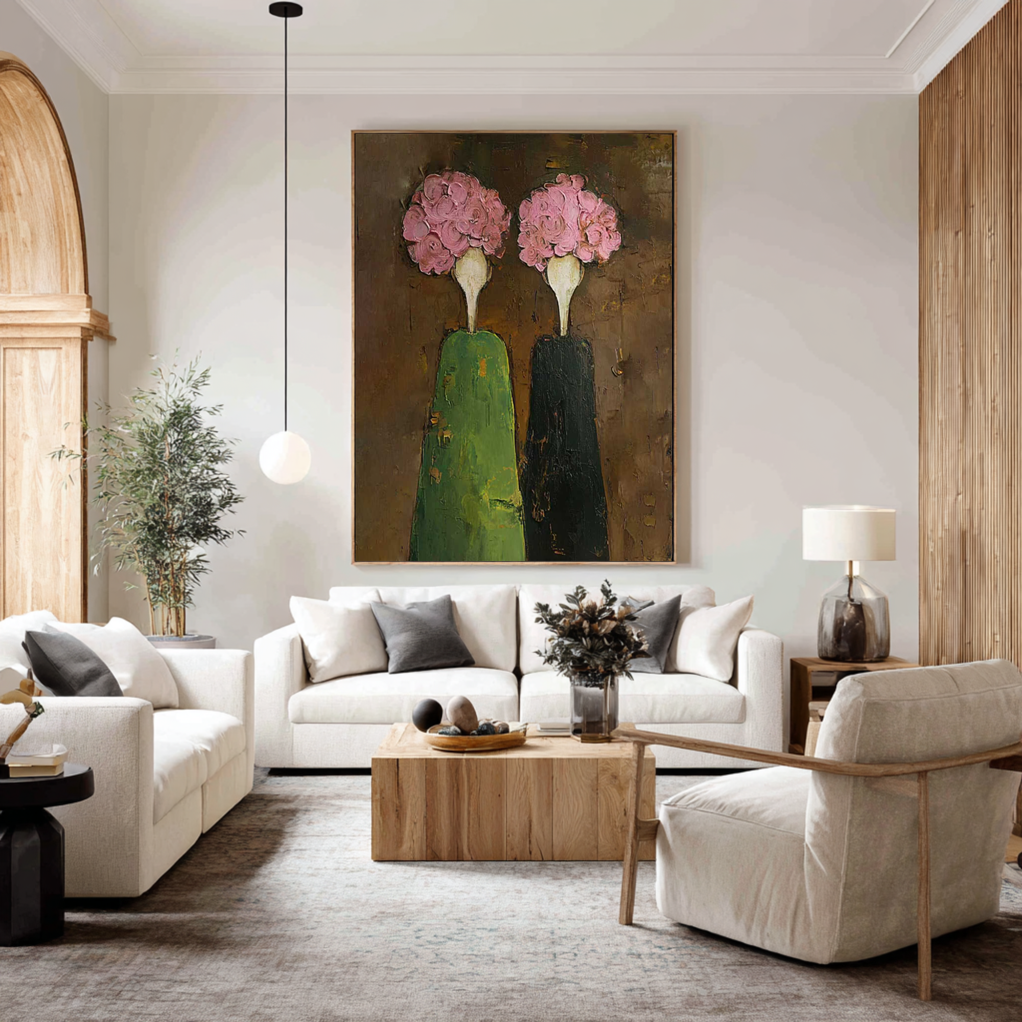 Modern Figurative Oil Painting - Green and Pink Wall Art | KelorArt