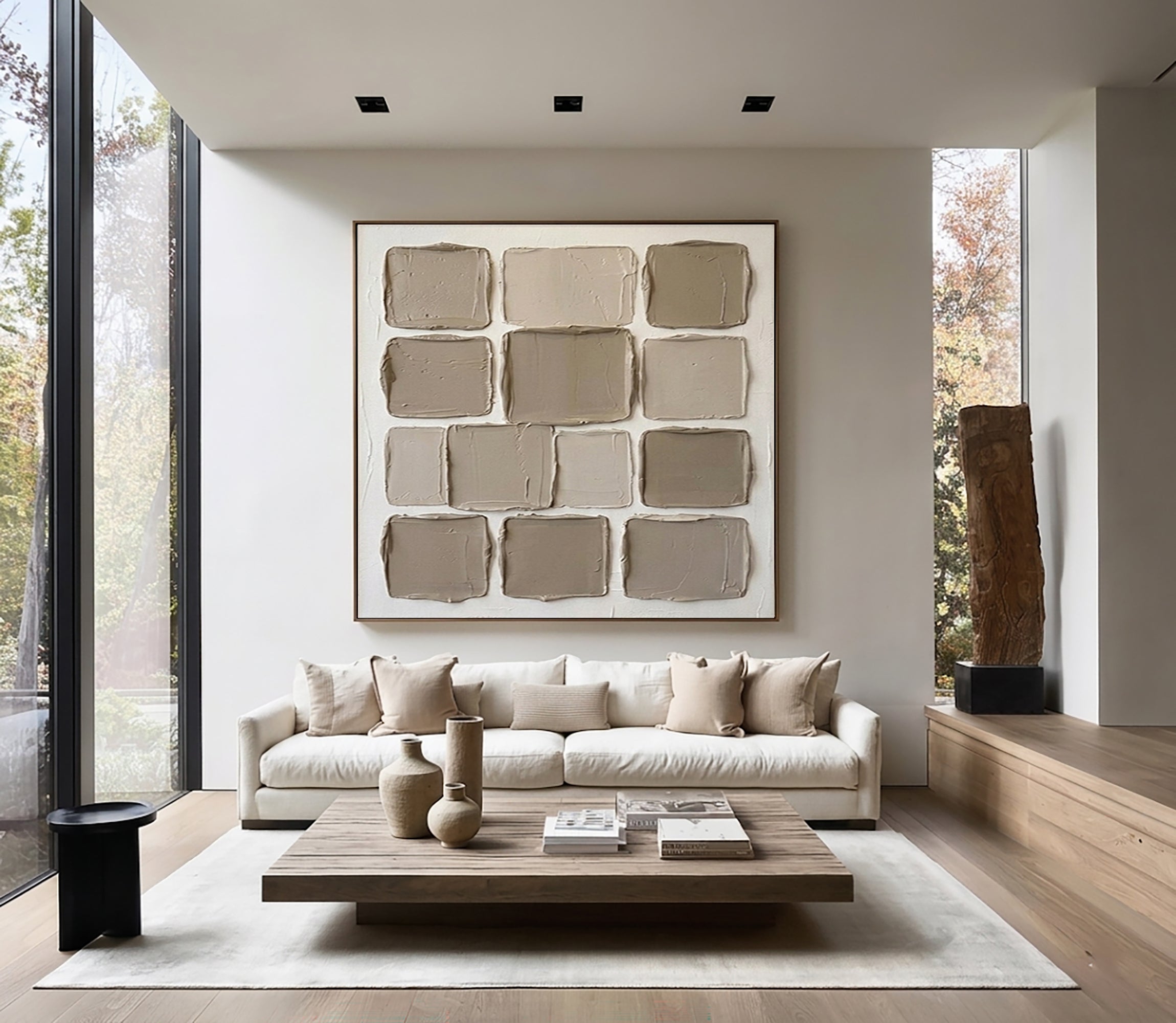 Large Neutral Abstract Canvas Wall Art Hand Painted Textured Decor