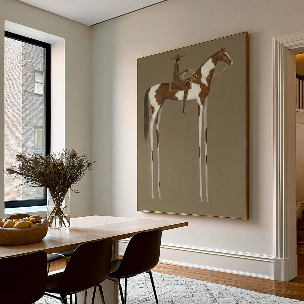 Large Modern Western Equestrian Wall Art Horse Rider Oil Painting Cowboy Cowgirl Inspired Vintage Americana Artwork Luxury Home Decor