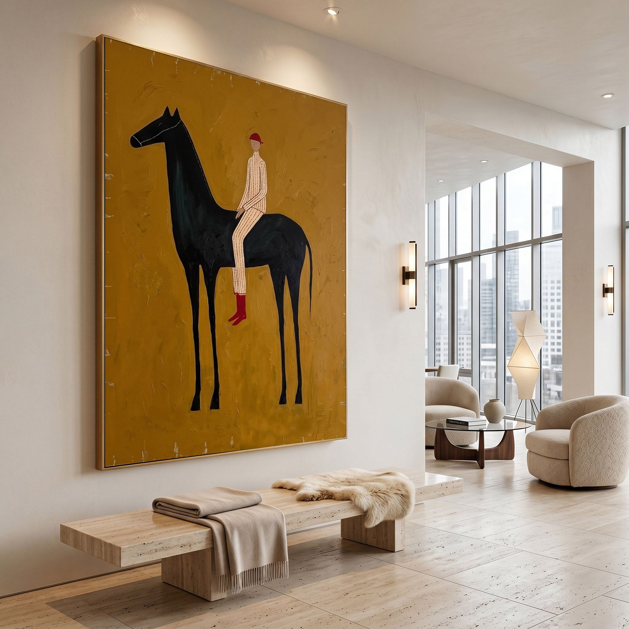 Large Cowboy Horse Wall Art Modern Western Oil Painting Southwestern Ranch Artwork