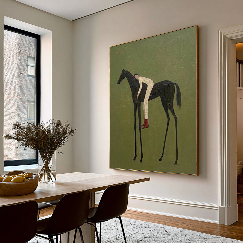 Large Contemporary Figurative Horse Rider Wall Art Equestrian Oil Painting Minimalist Cowboy Cowgirl Inspired Artwork Modern Home Decor