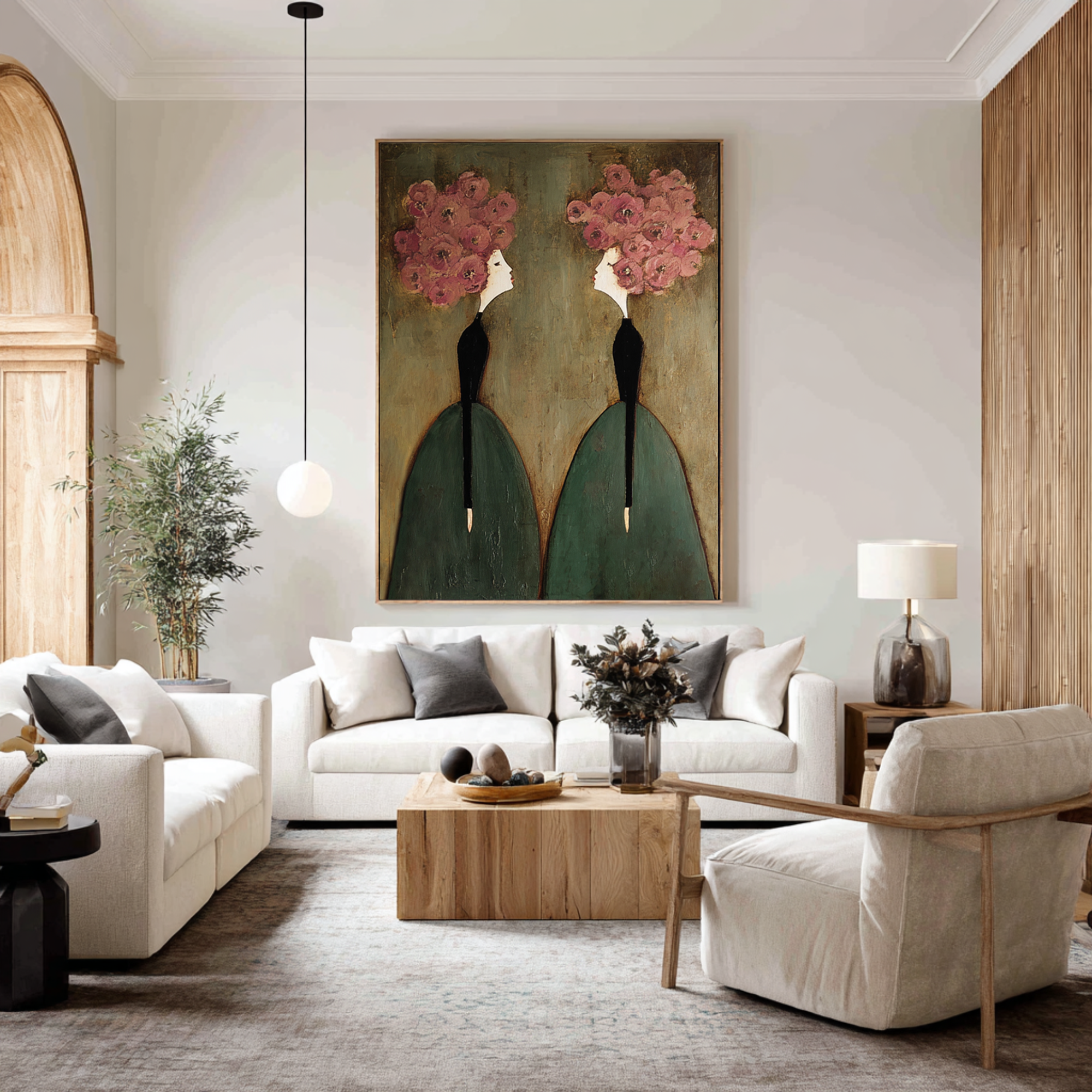 Large Figurative Oil Painting - Pink Floral Wall Art | KelorArt