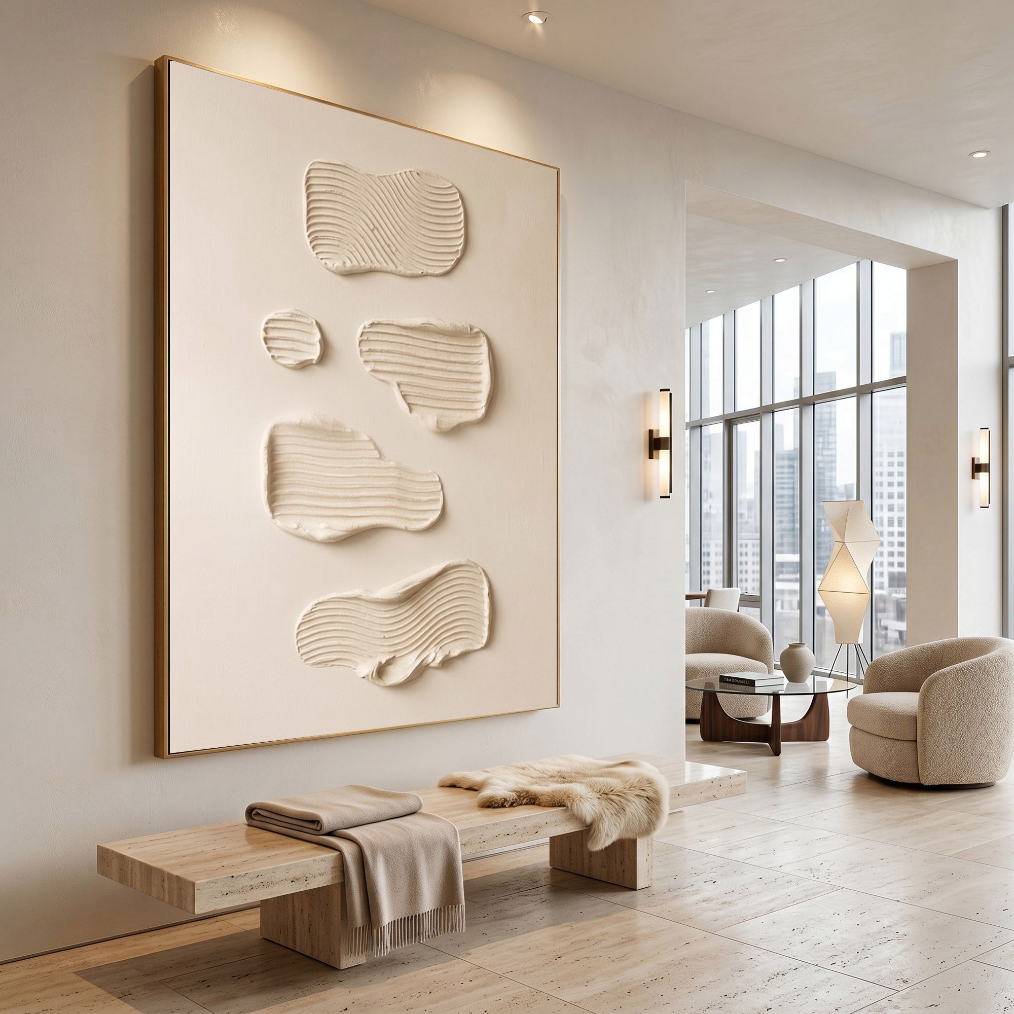 Large Abstract Wall Art Textured Oil Painting Neutral Modern Minimalist Artwork