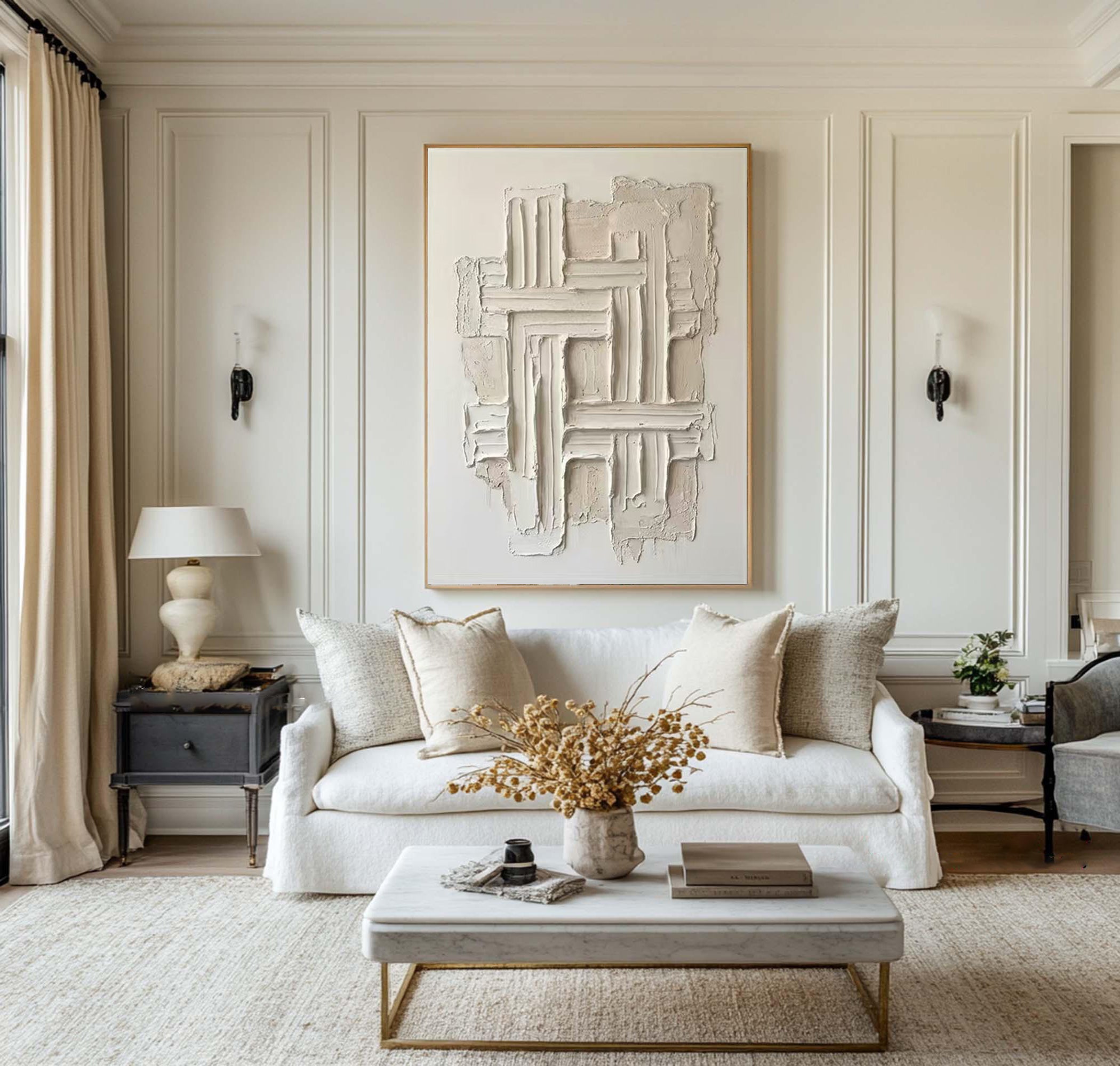 Large Architectural Oil Wall Painting – Minimalist Neutral Abstract Texture Art