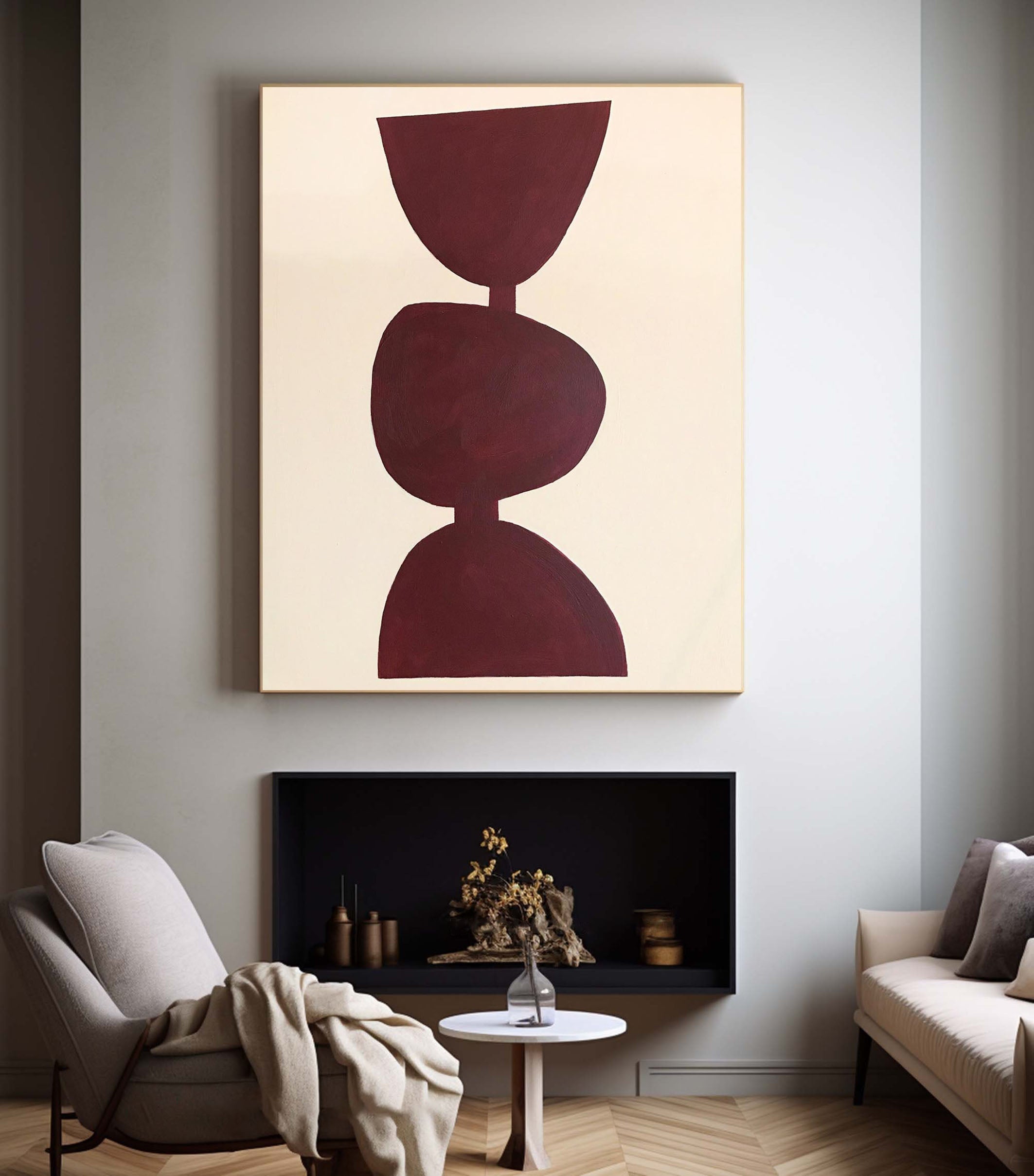 Minimalist Burgundy Canvas Wall Art For Modern Home Decor #MM070