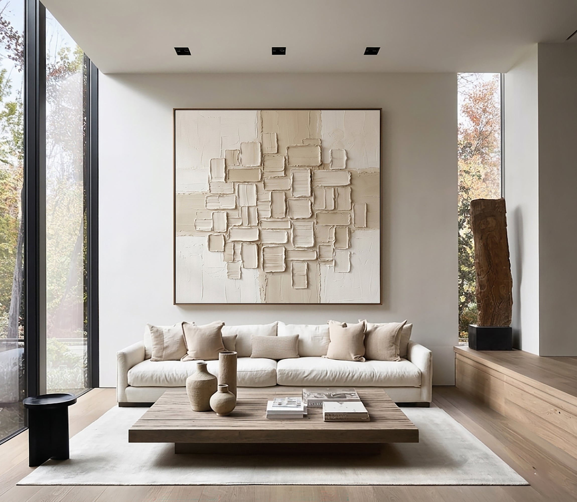 Large Geometric Textured Canvas Art Contemporary Neutral Wall Decor