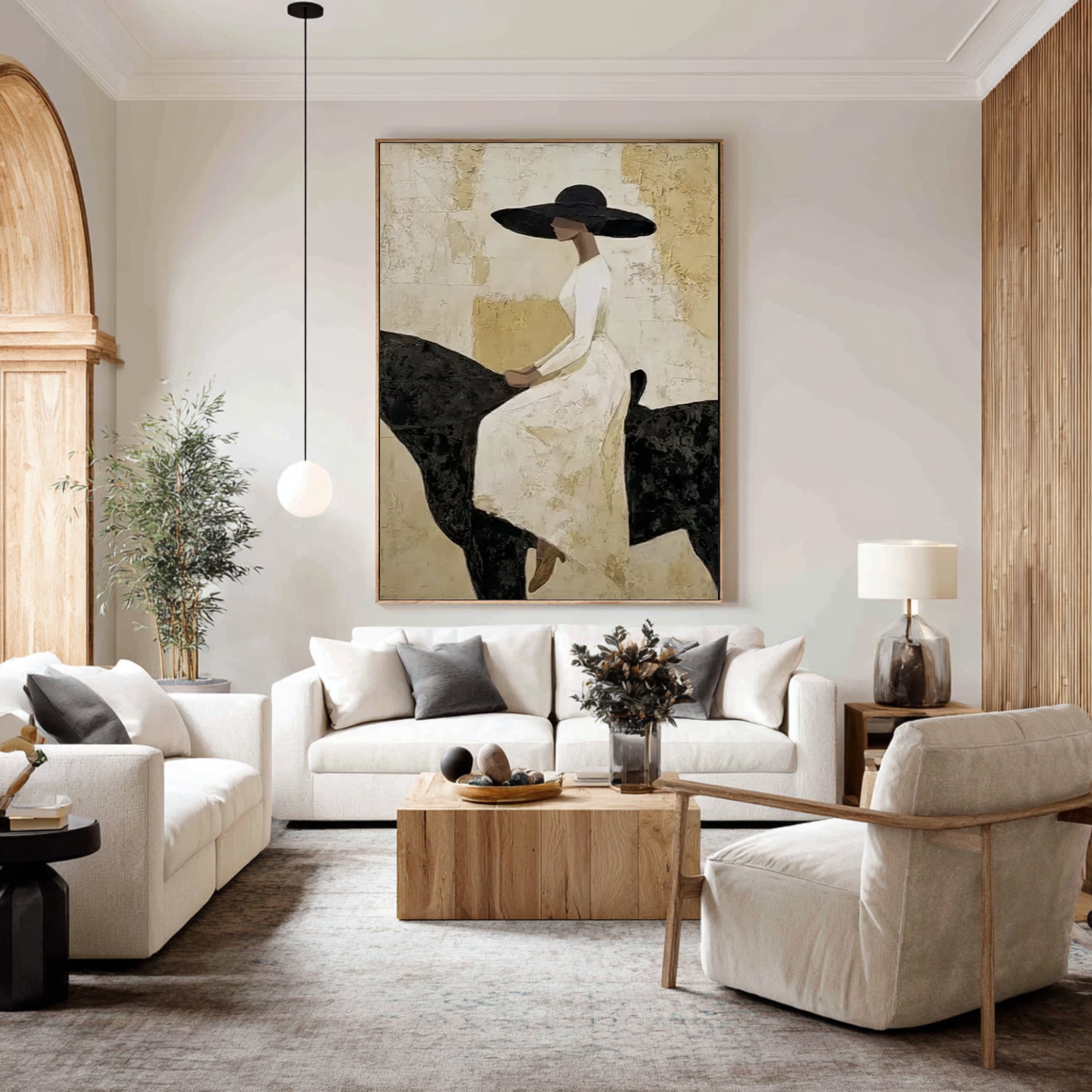 Luxury Black and White Horse Painting Minimalist Figurative Wall Decor