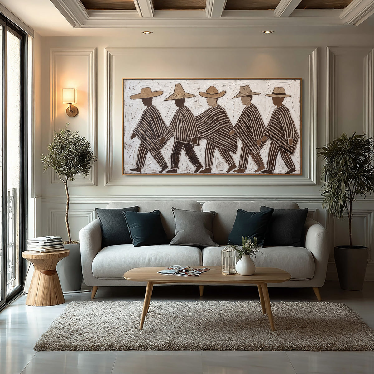 Earthy Folk Art Painting, Cultural Figurative Wall Decor, Textured Artwork