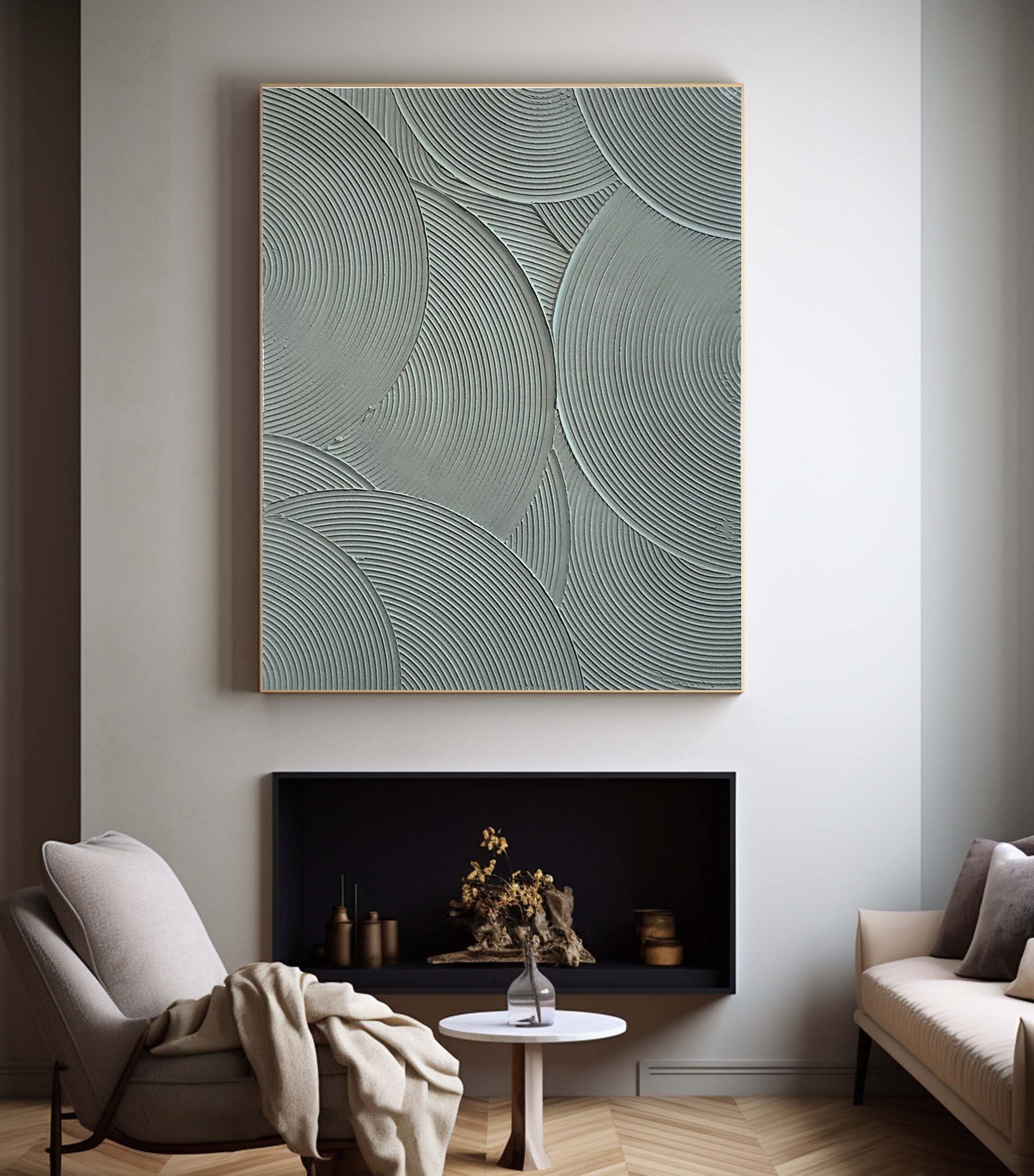 Minimalist Circle Pattern Wall Art Gray-Green Canvas Painting #MM105