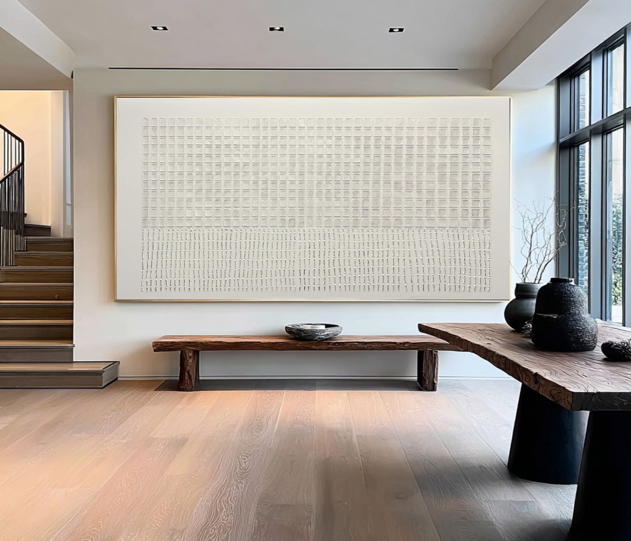 Large White Textured Oil Painting - Modern Living Room Art | KelorArt