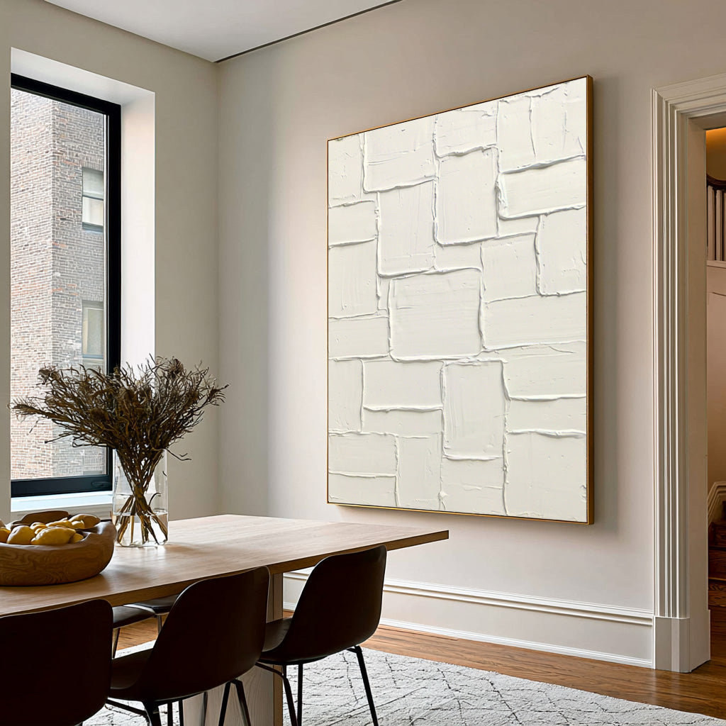 Carved White Stone Large Abstract Wall Art Textured Relief Contemporary Minimalist Painting