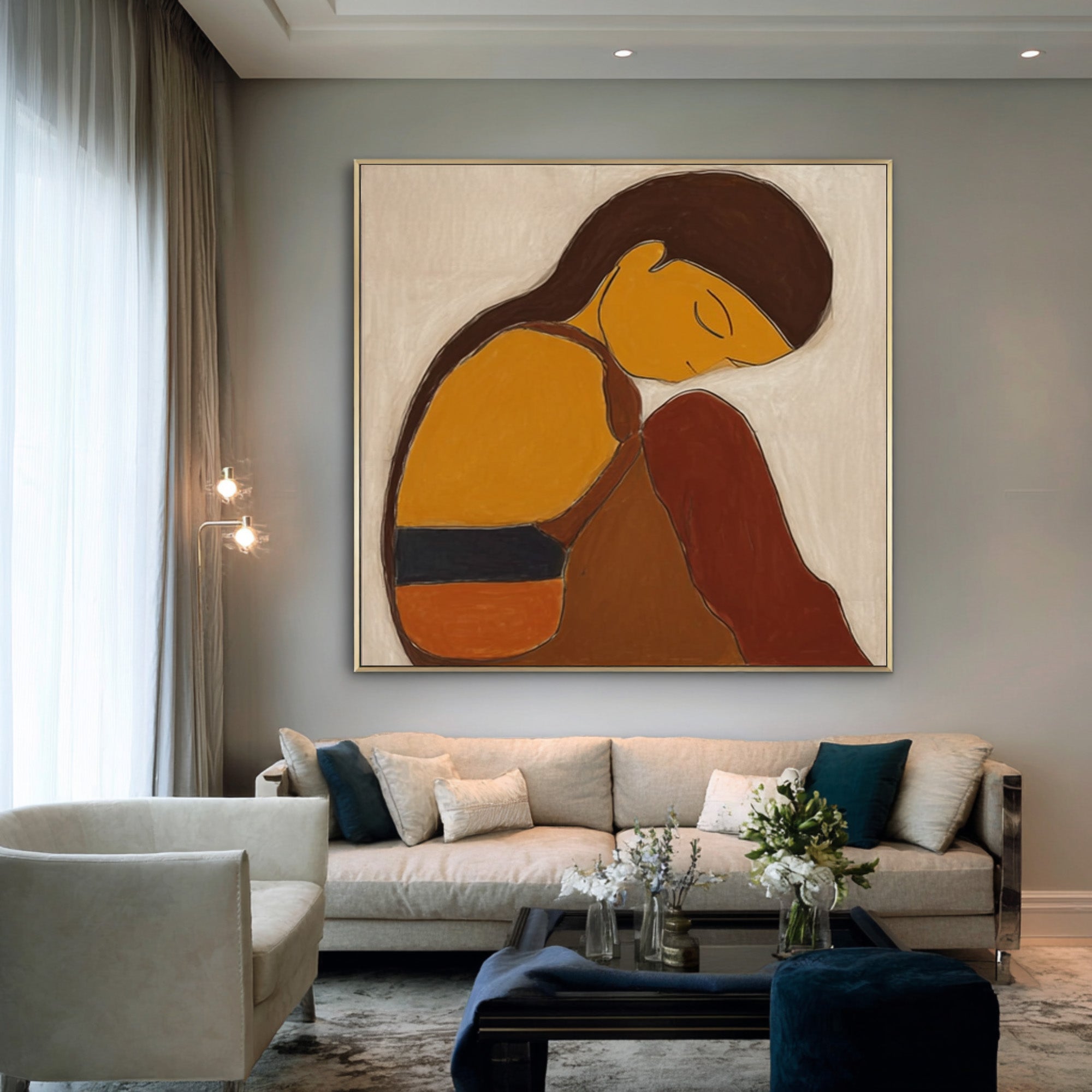 Modern Abstract Woman Oil Painting in Warm Earth Tones #CZ 030