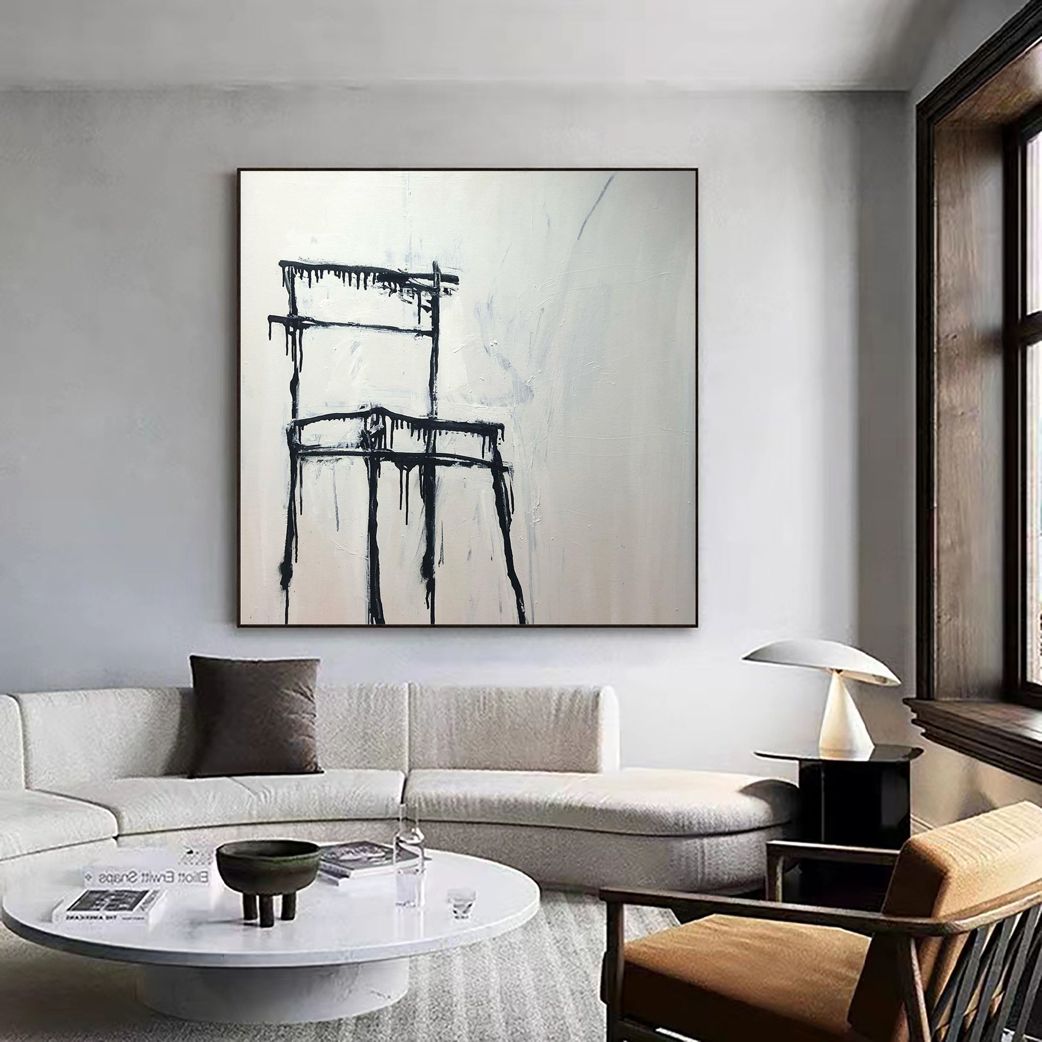 Monochrome Chair Portrait Abstract Art Canvas #MM073