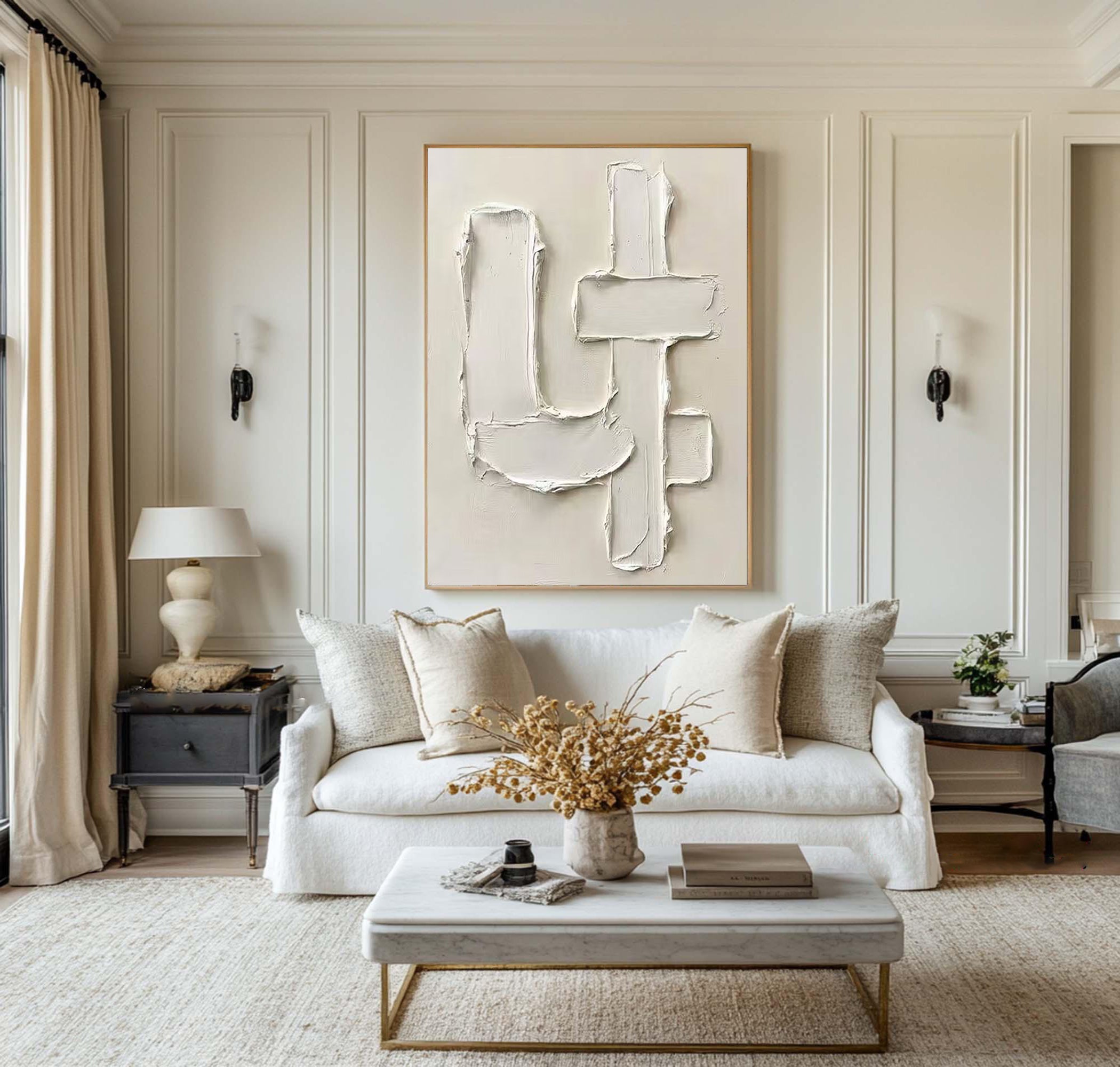 Large Contemporary Oil Painting with Abstract Architectural Texture Art